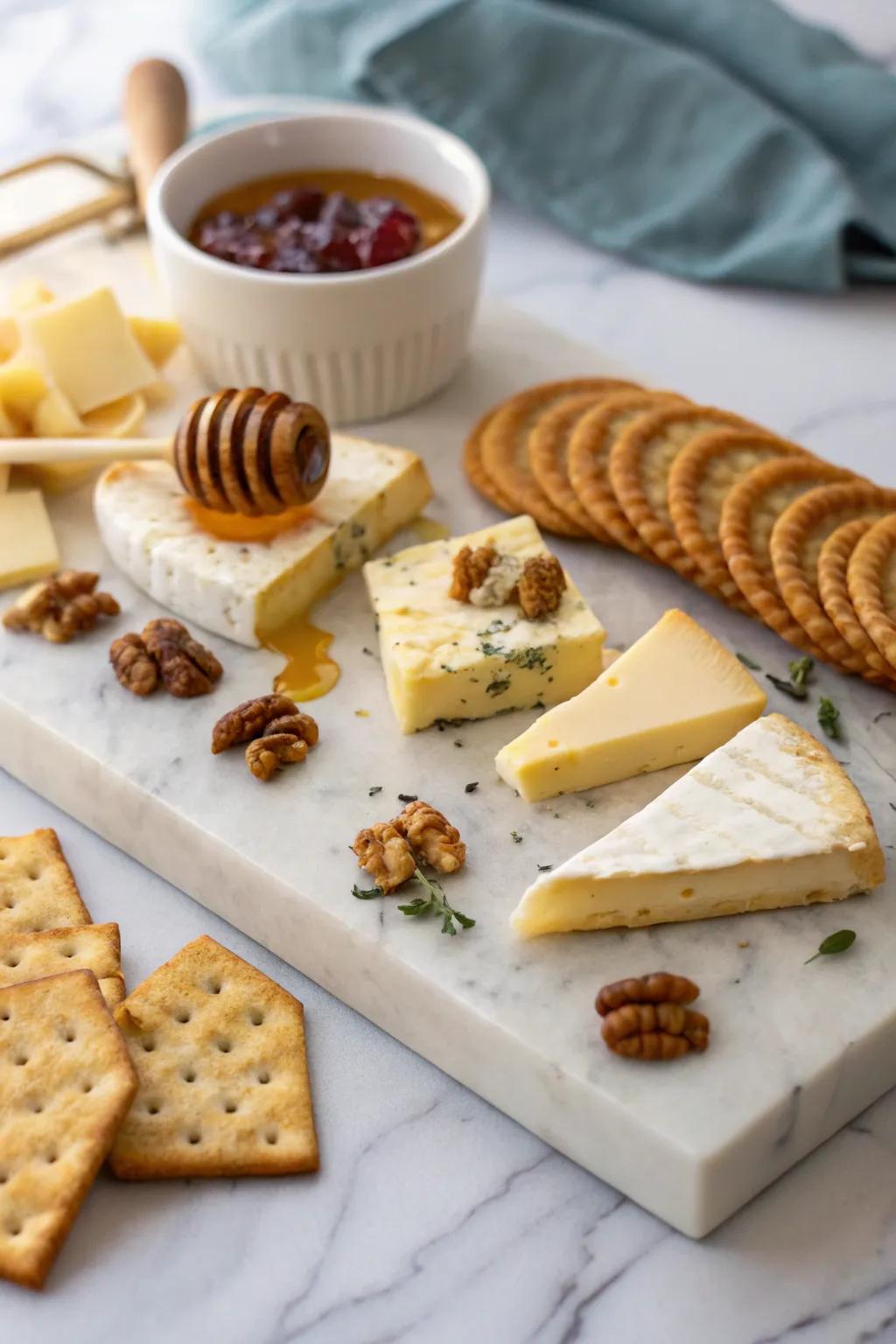 A bee-themed cheese board for a hint of elegance.
