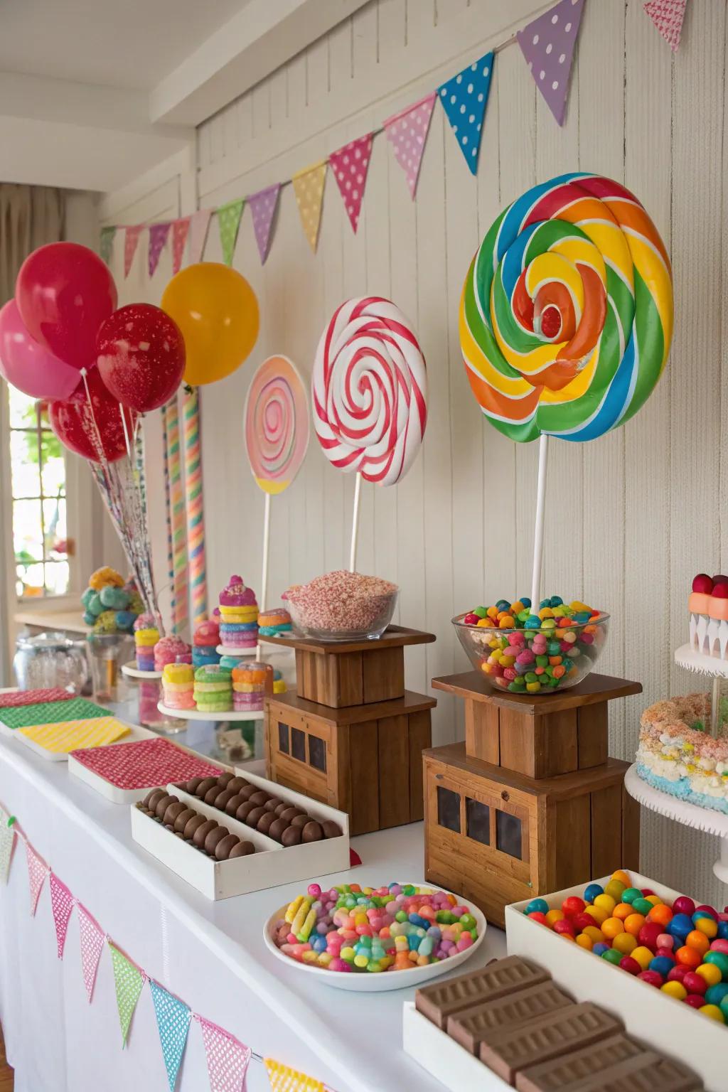 Step into a world of wonder with this whimsical candyland-themed candy bar.