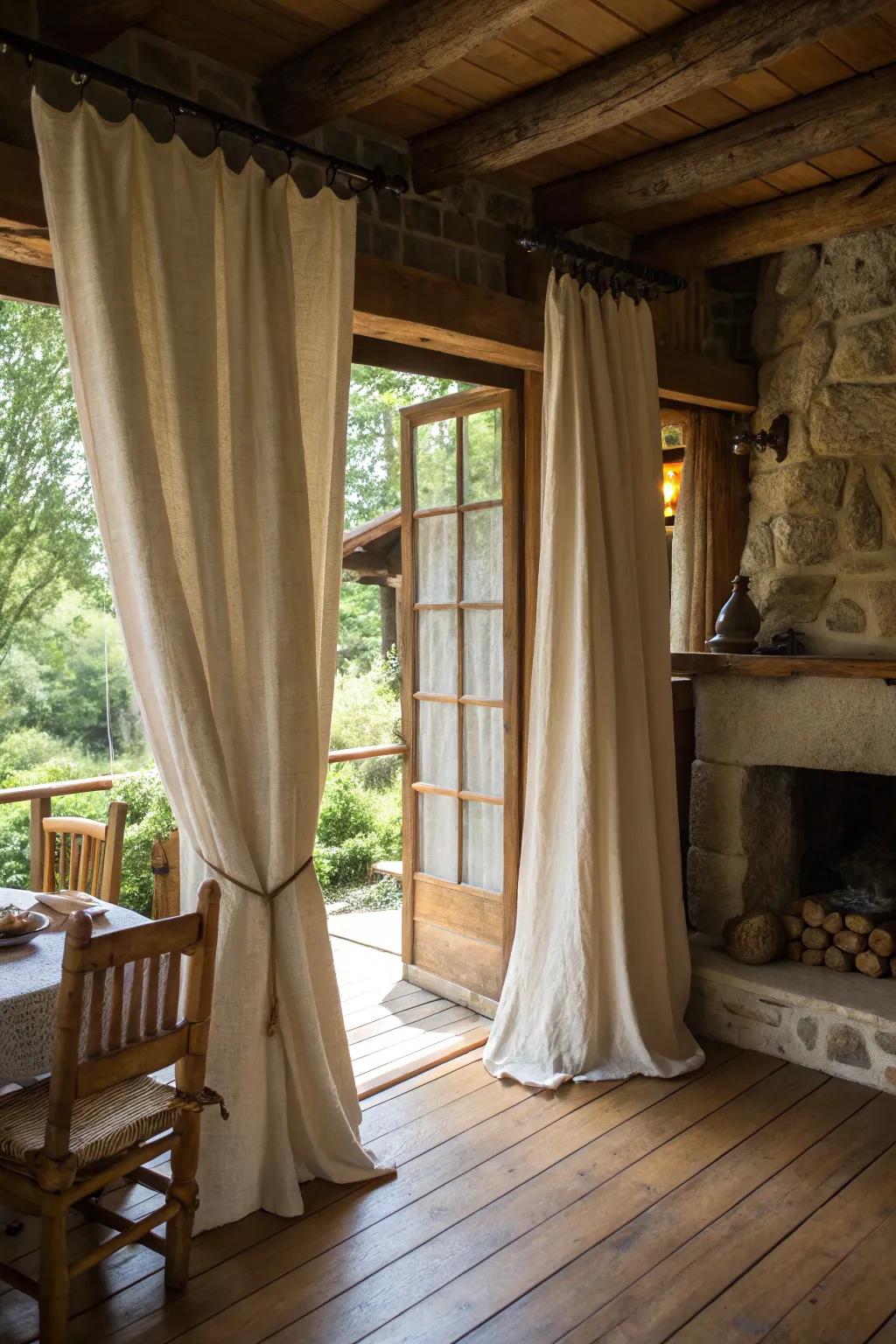 Wooden features enhance the cozy appeal of cottage curtains.