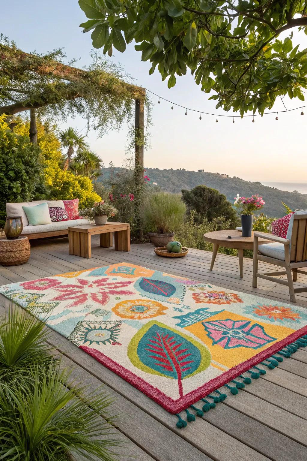 An open-air floor covering adds color and marks off your space.