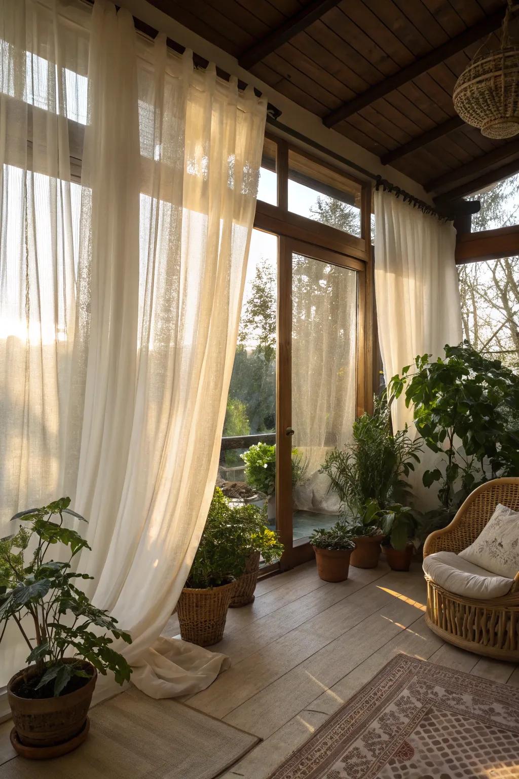 Sheer curtains offer lightness and privacy.