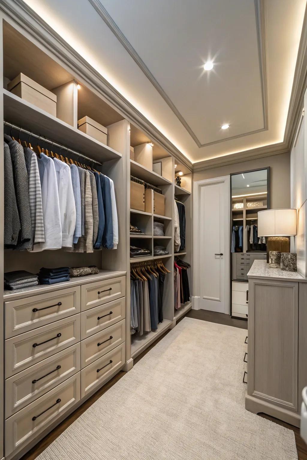 Walk-in closets provide the ultimate storage experience.