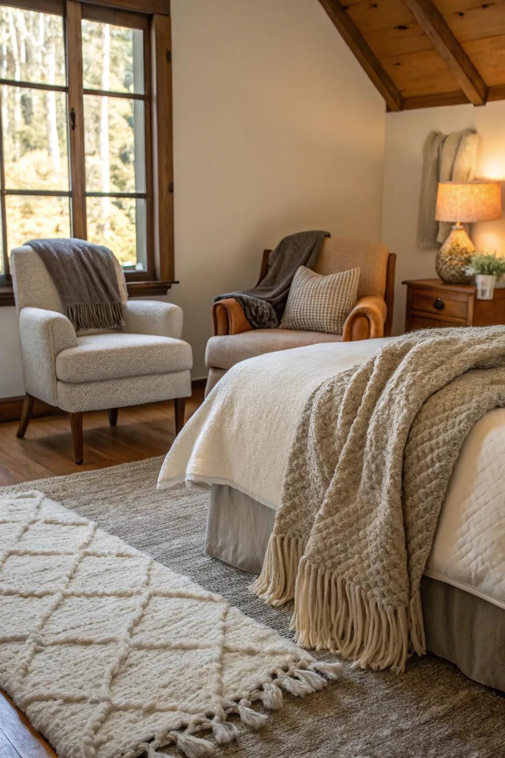 Cozy textures add warmth and comfort to your bedroom.