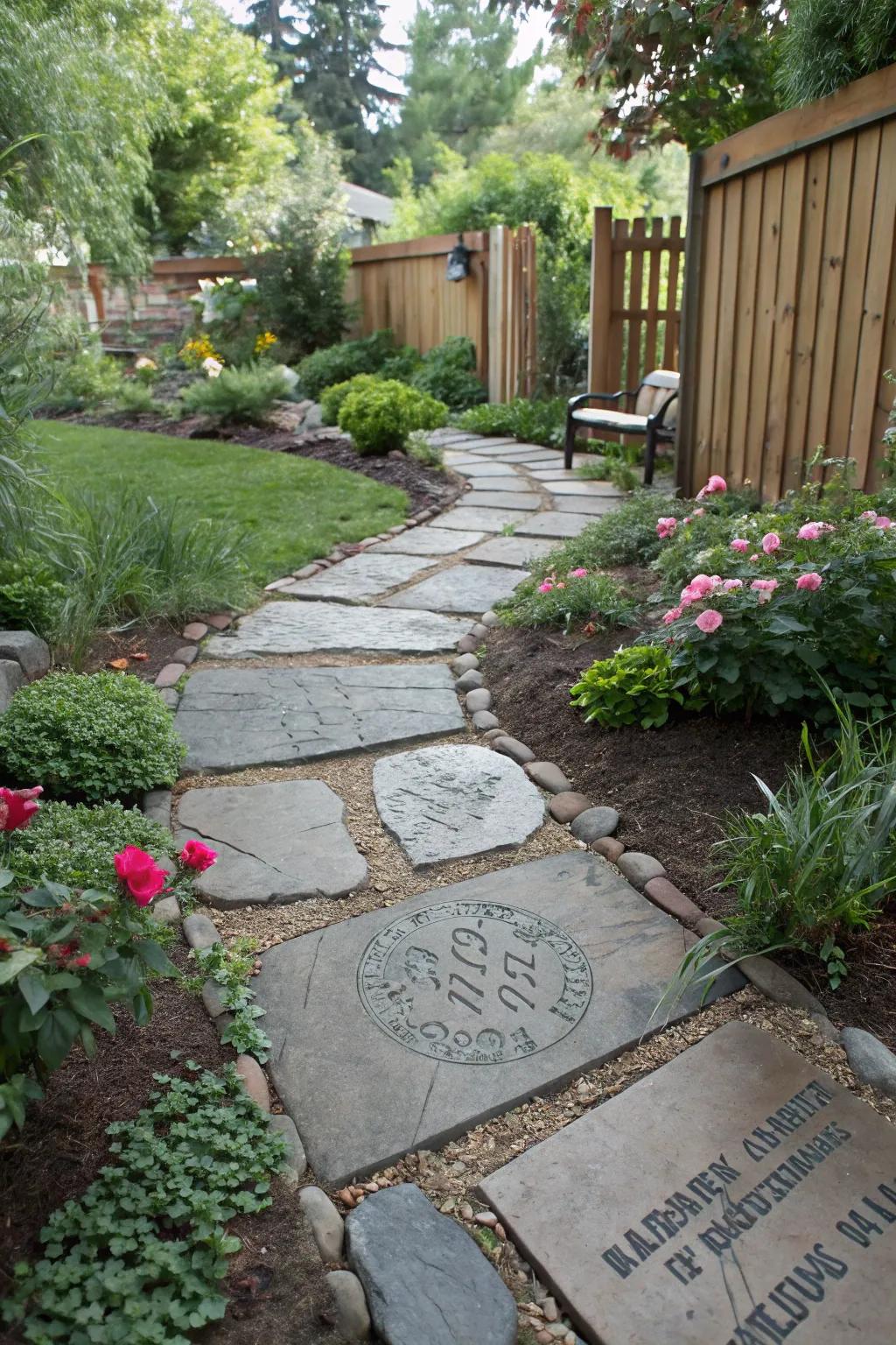 A bespoke DIY flagstone path with personalized charm and style.