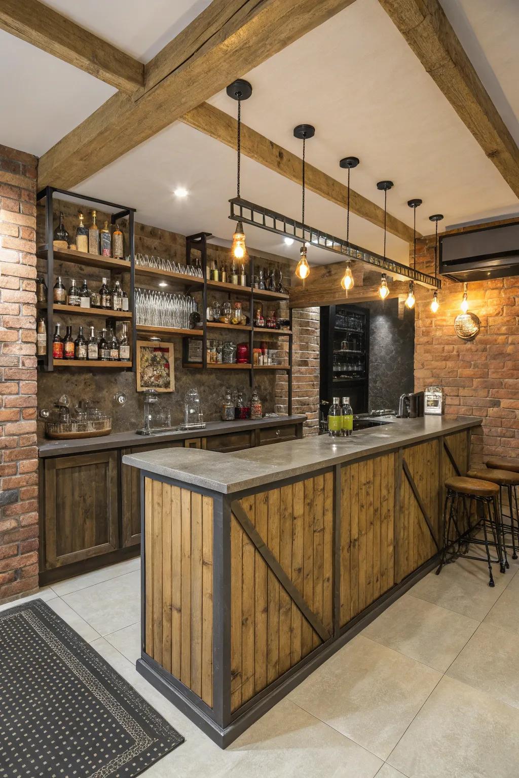 A rustic industrial theme brings a lot of charm.