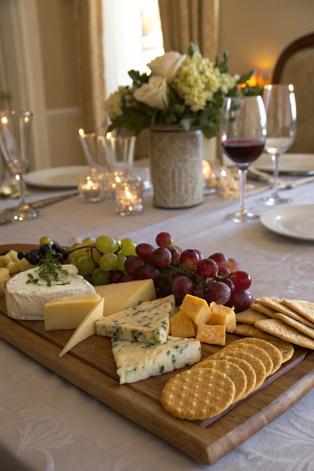 A stylish cheese board ready for entertaining guests.