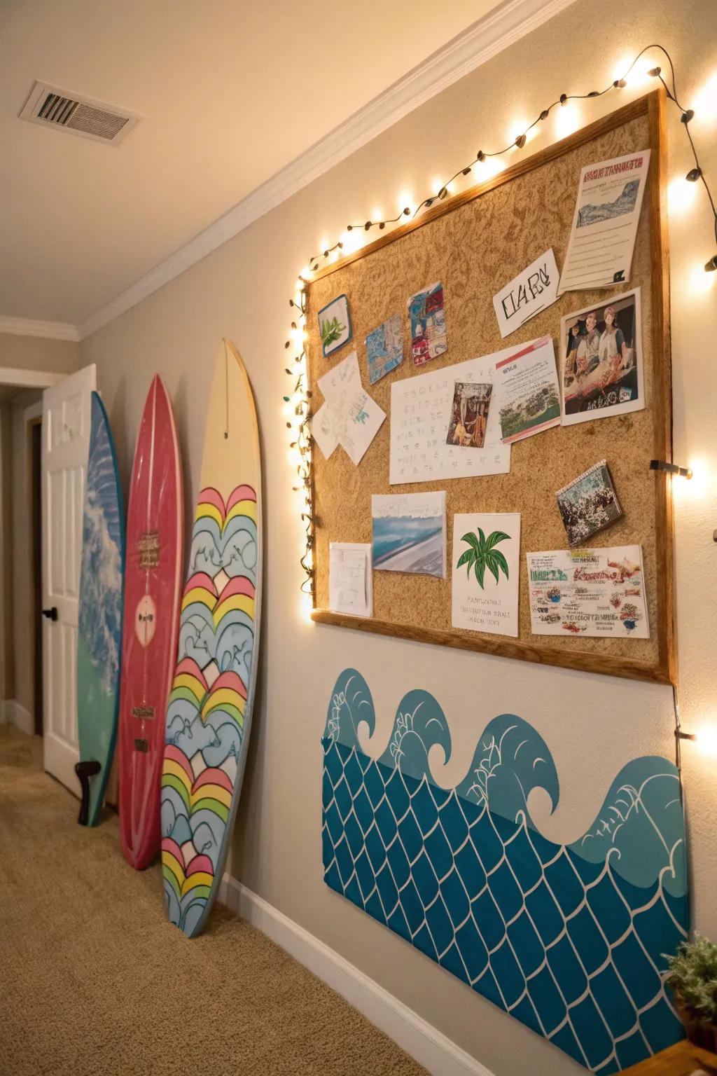 A surf-inspired bulletin board bringing the thrill of the ocean indoors.