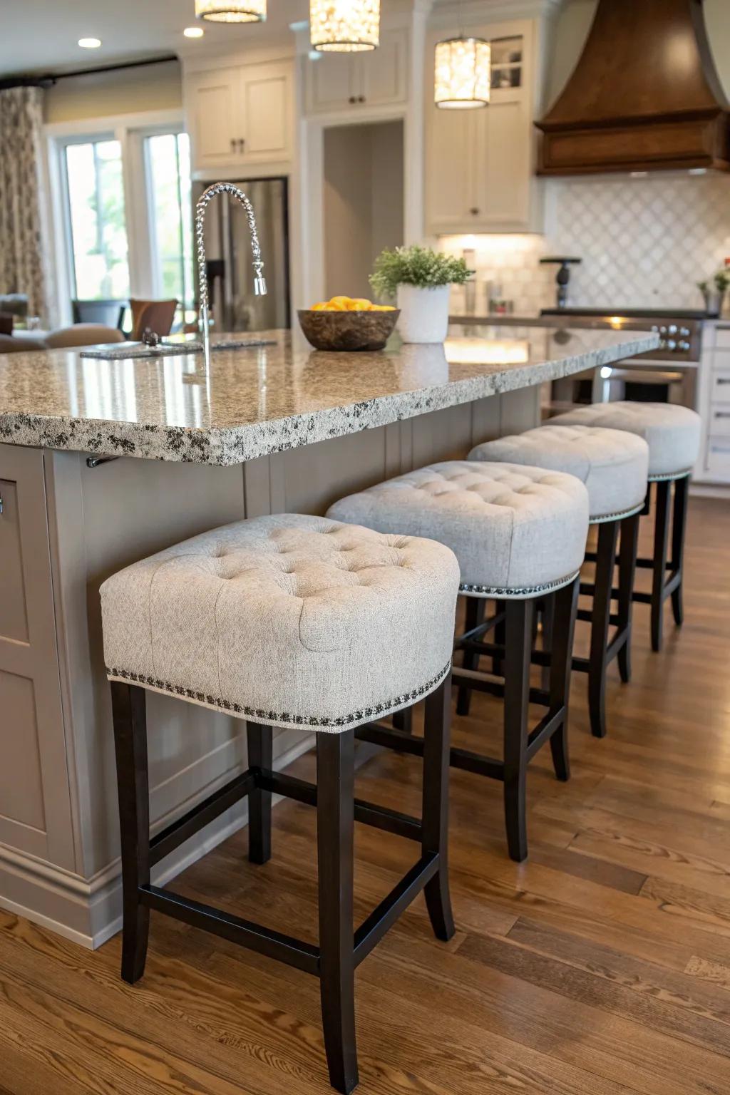 Inviting bar stools create a perfect place for conversation.