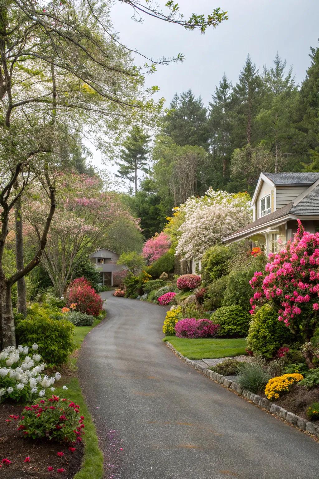 A mix of different plants makes for a vibrant, lush entrance.