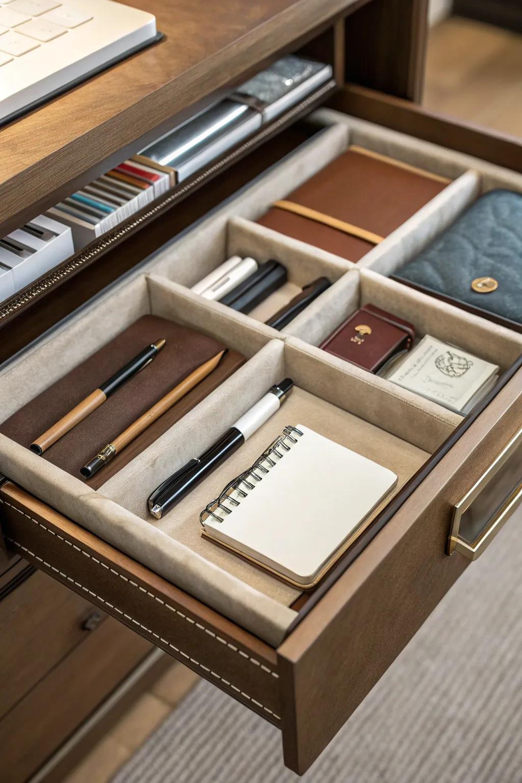 Enhance the interior of drawers beautifully with leather liners.