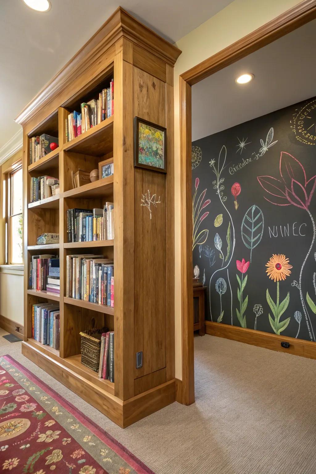 A chalkboard wall makes your library interactive and ever-changing.