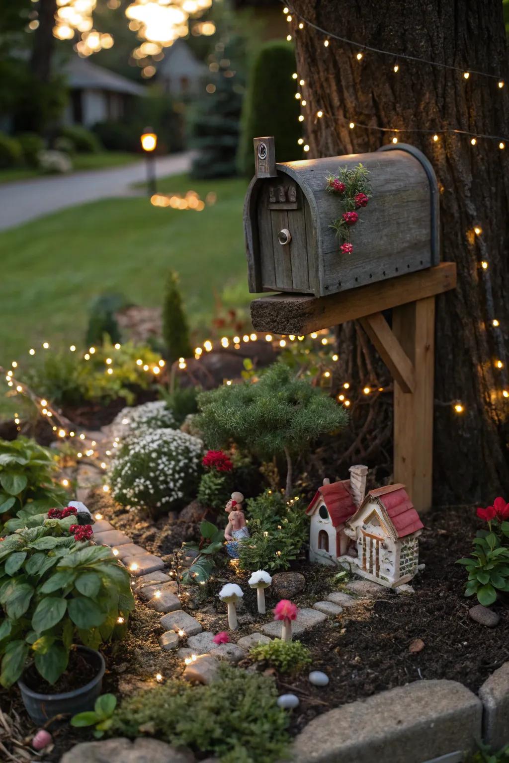 A miniature garden adds whimsy and charm to your mailbox area.