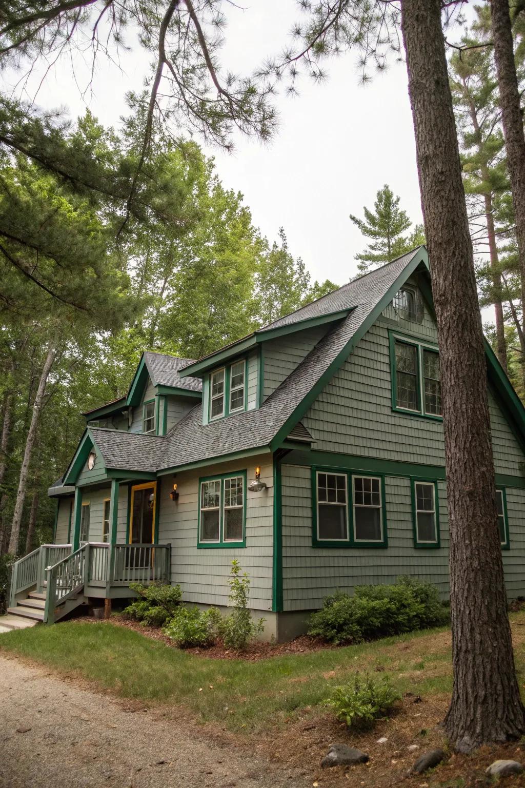 Floral grey and hunter emerald blend perfectly with nature.