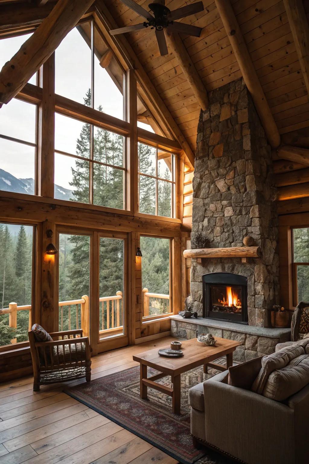 Chalet-inspired interior with countryside charm.