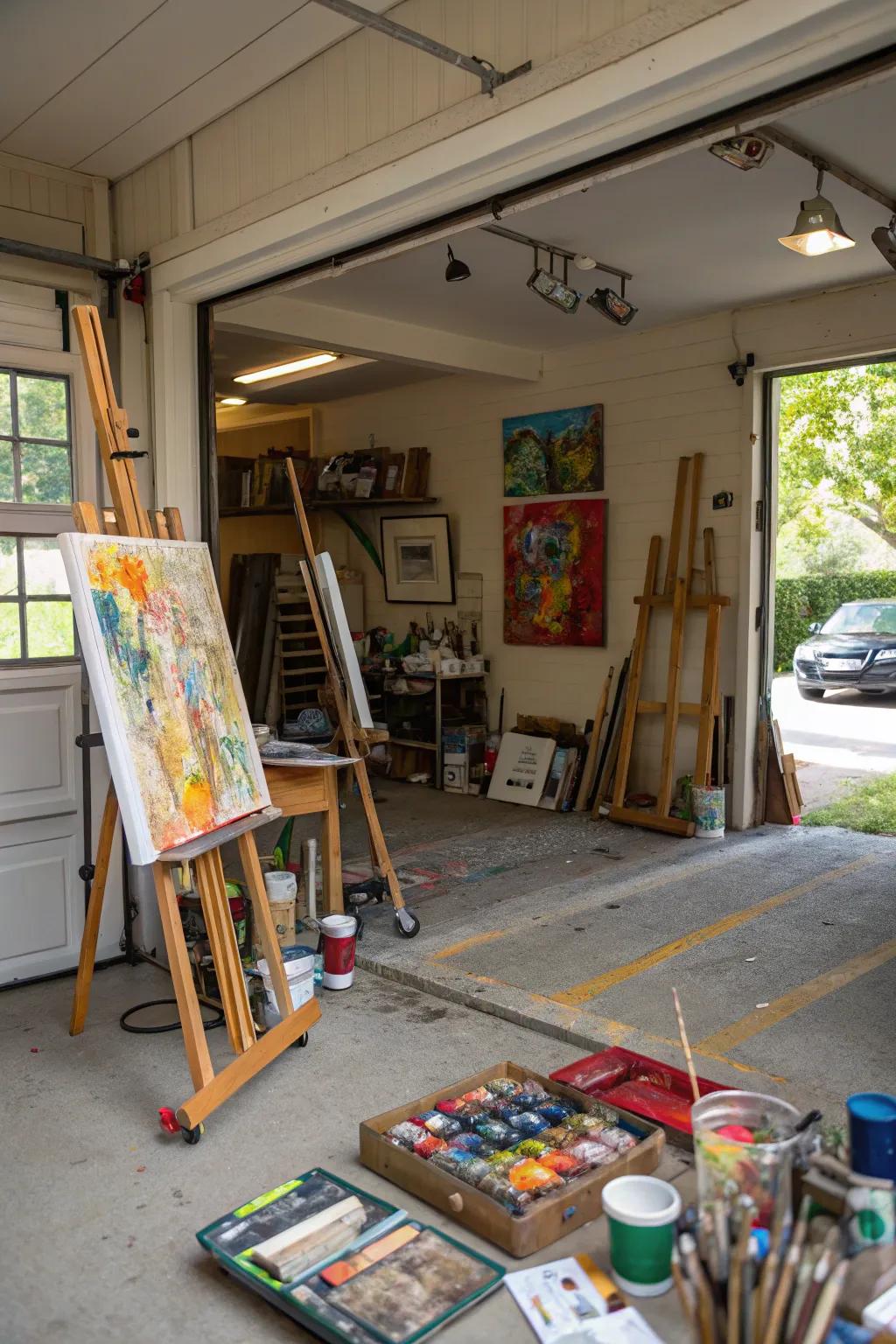 A garage reborn as a vibrant art studio.