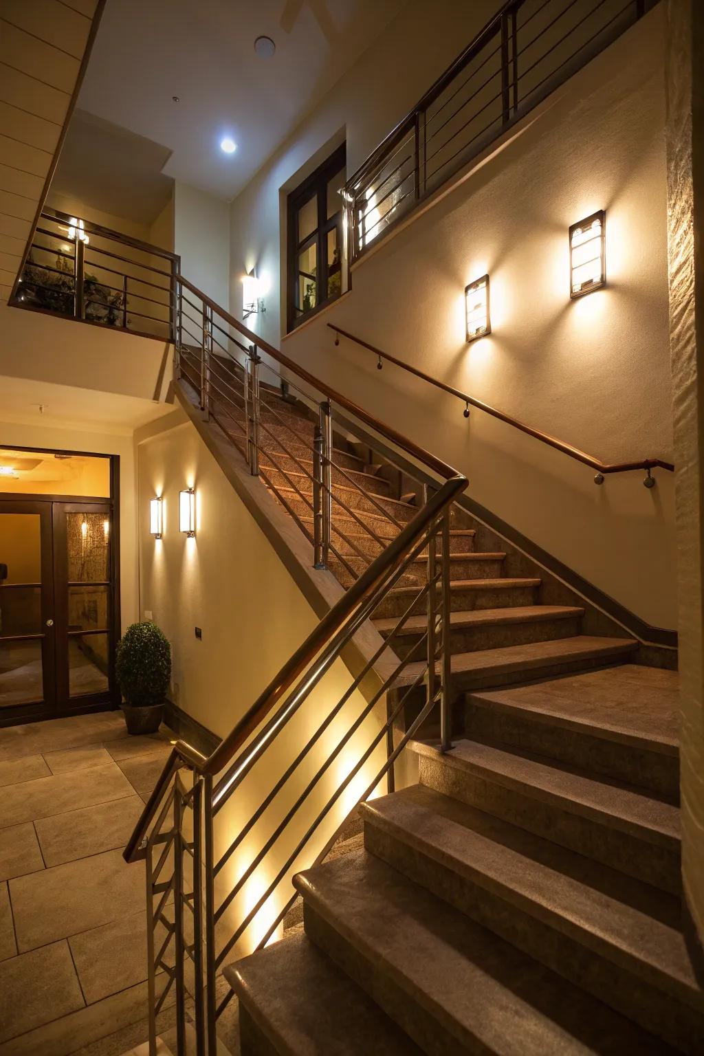 Both a soft ambiance and utility are provided by built-in lighting.