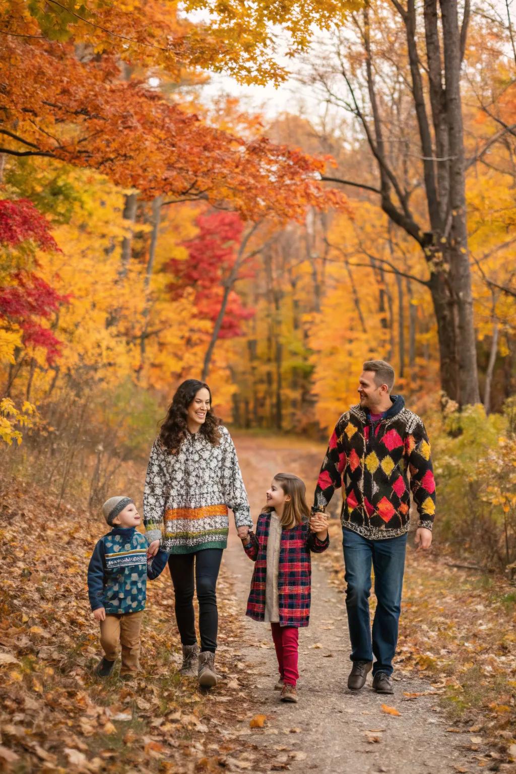Mixing prints creates an engaging and vibrant family photograph.