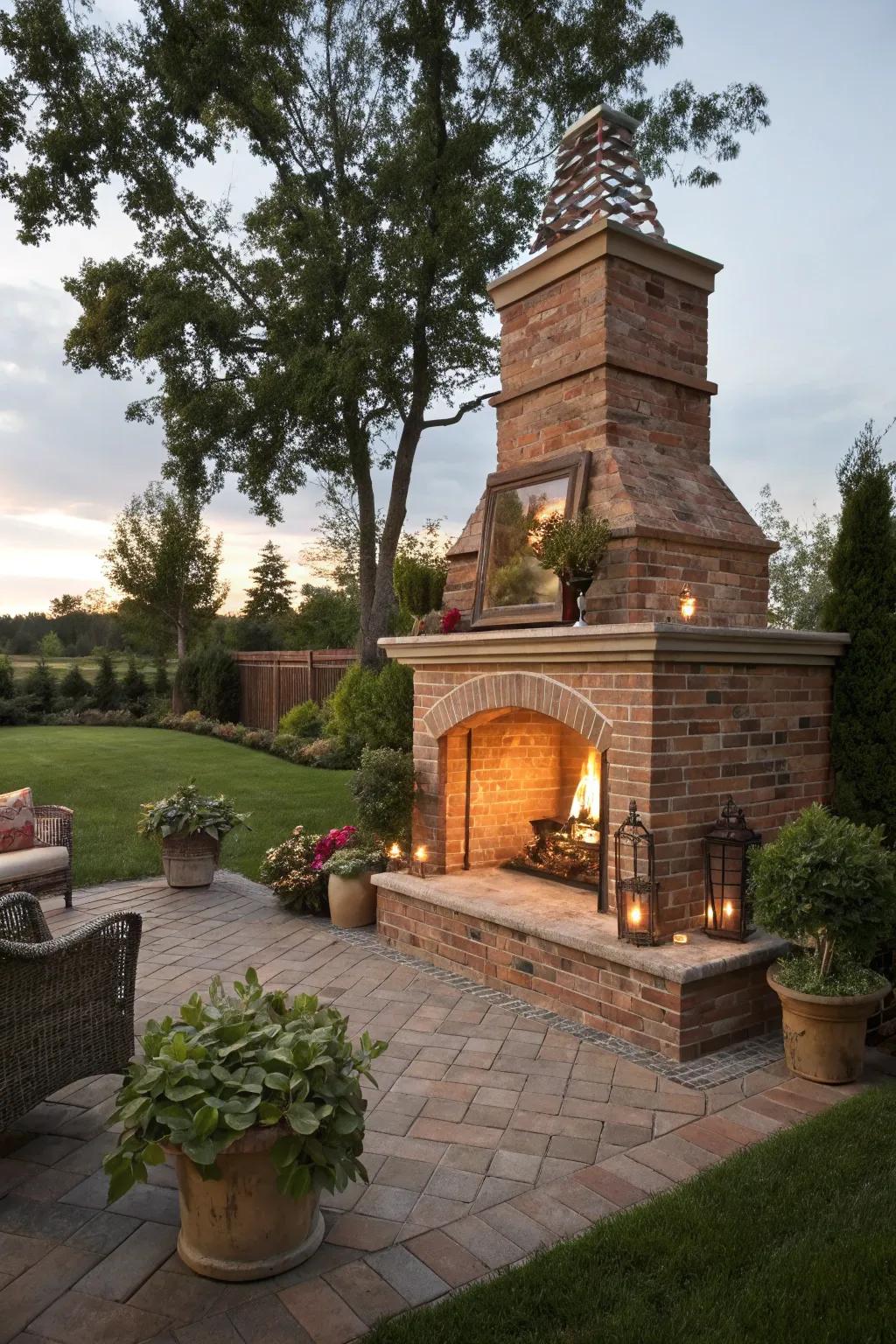 With a classic brick fireplace, you may give your backyard a timeless charm.