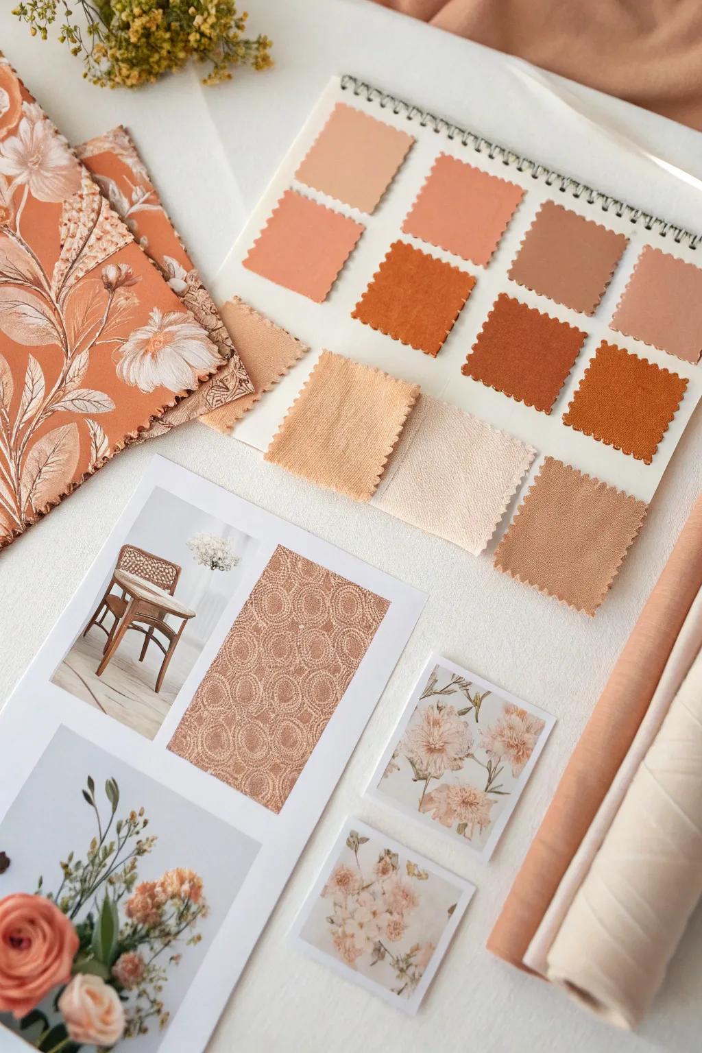 Inspiring peach mood board to bring your wedding vision to life.