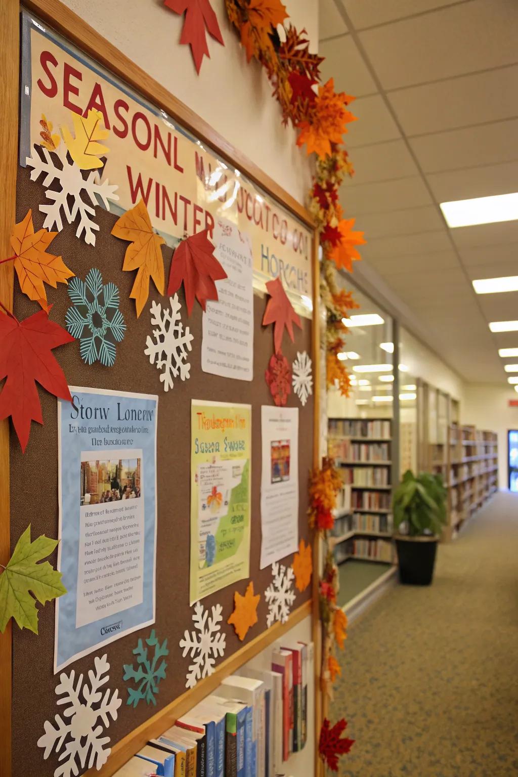 Seasonal decorations keep the reading board fresh and engaging year-round.