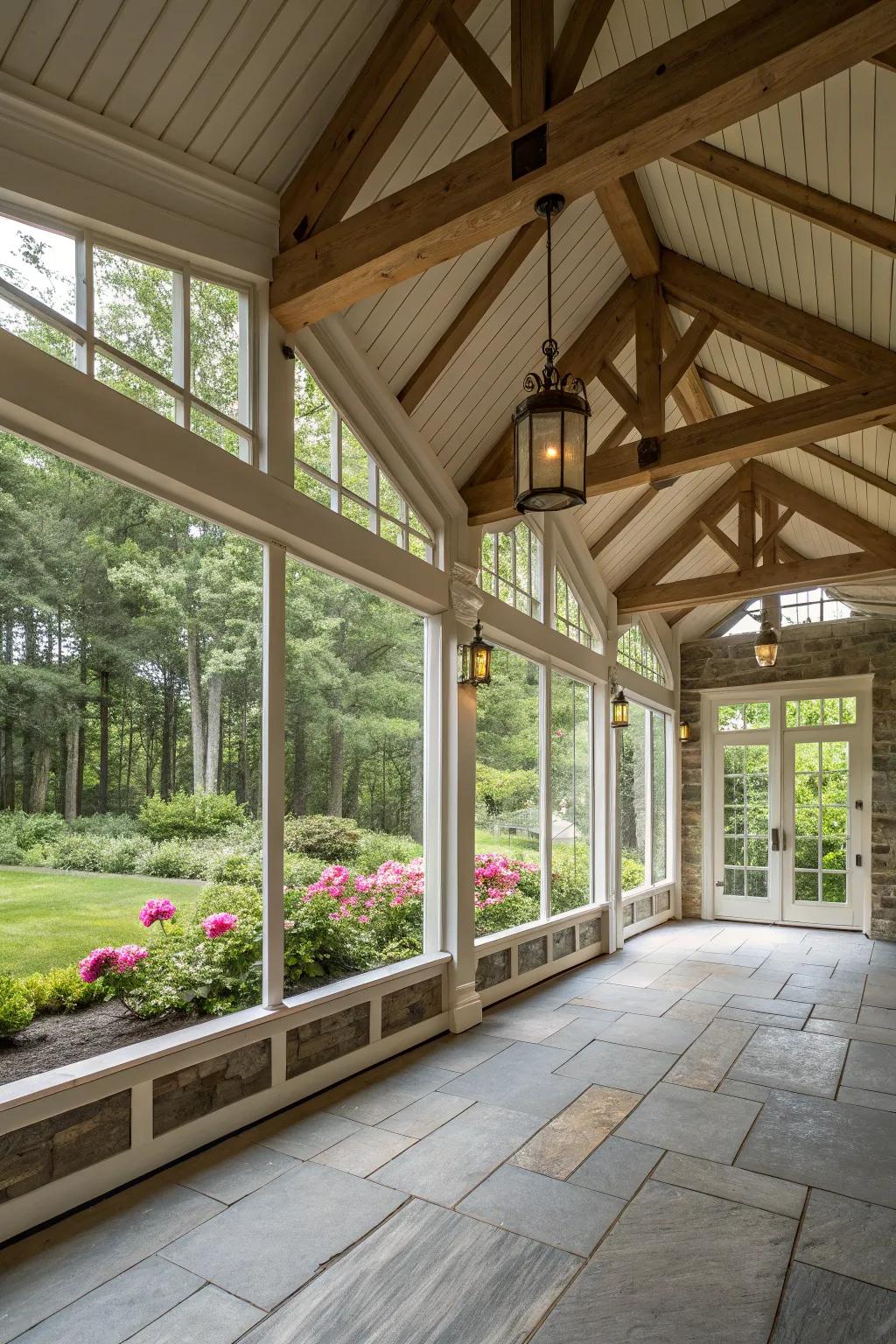 A vaulted ceiling adds grandeur to any porch setting.