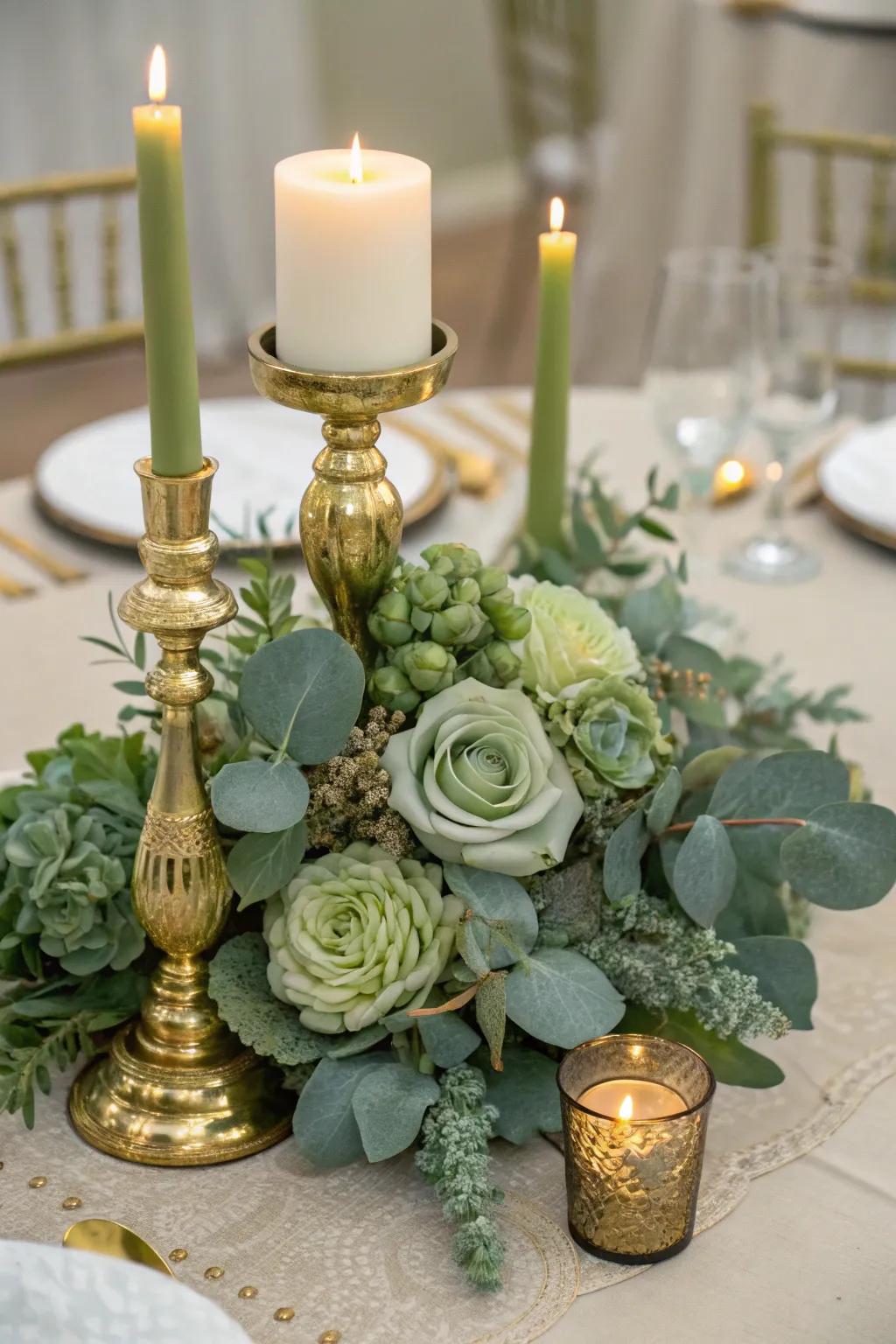 Sage green paired with gold adds a sophisticated touch to any table.