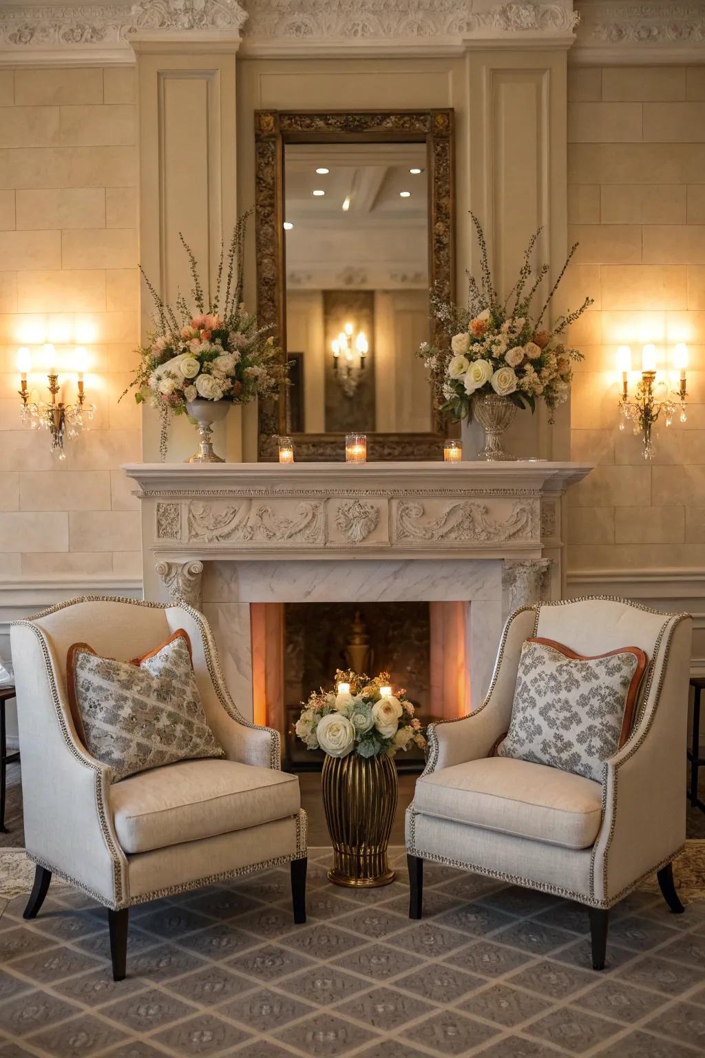 Symmetrical seating arrangements bring balance and elegance to the space.