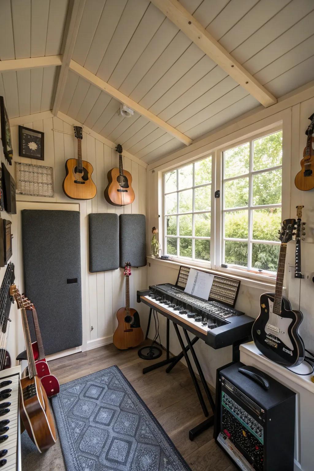 Turn your she shed into a music room with soundproofing and acoustic enhancements.