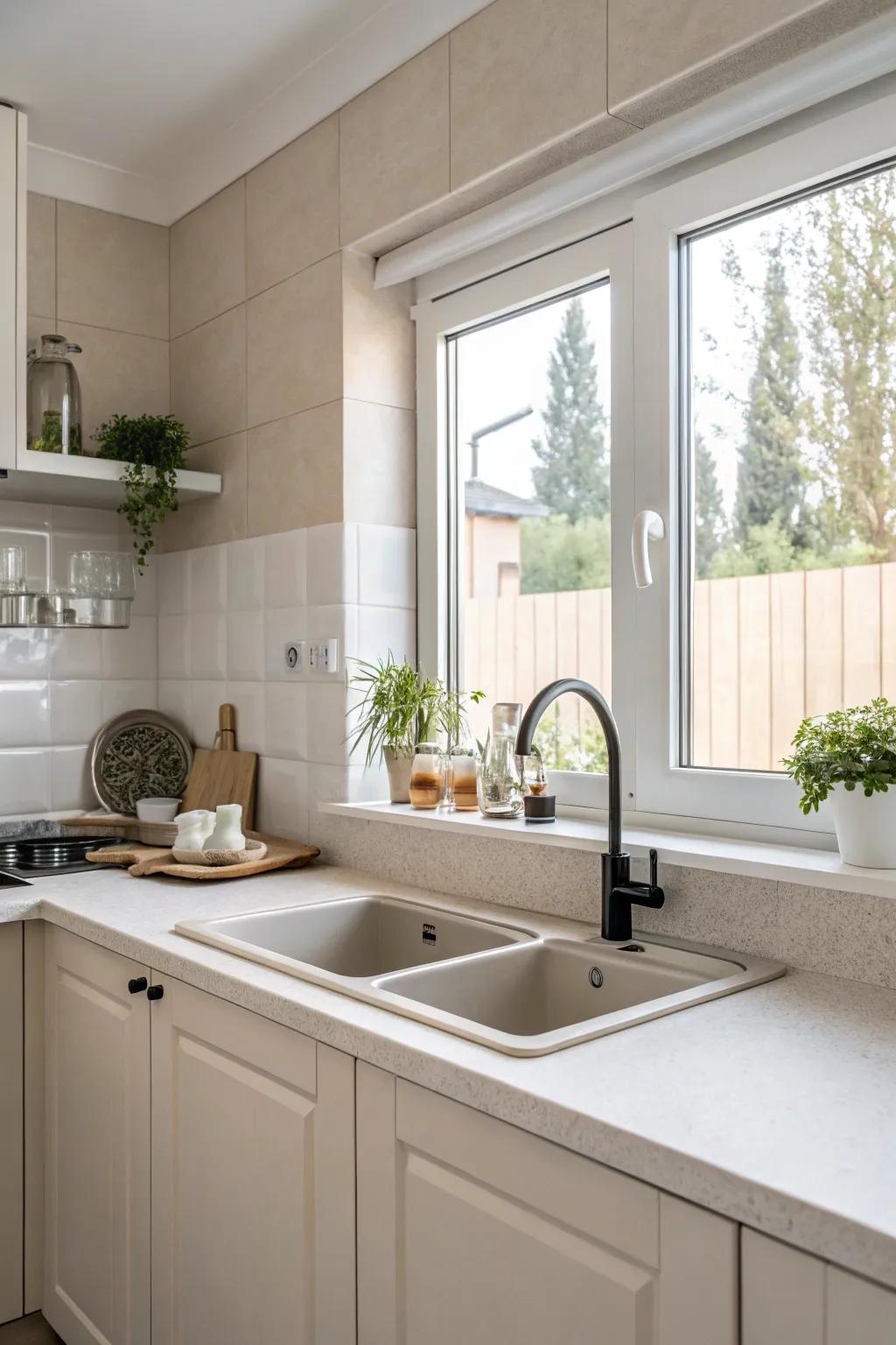 Minimalist design creates a calm and simple kitchen.