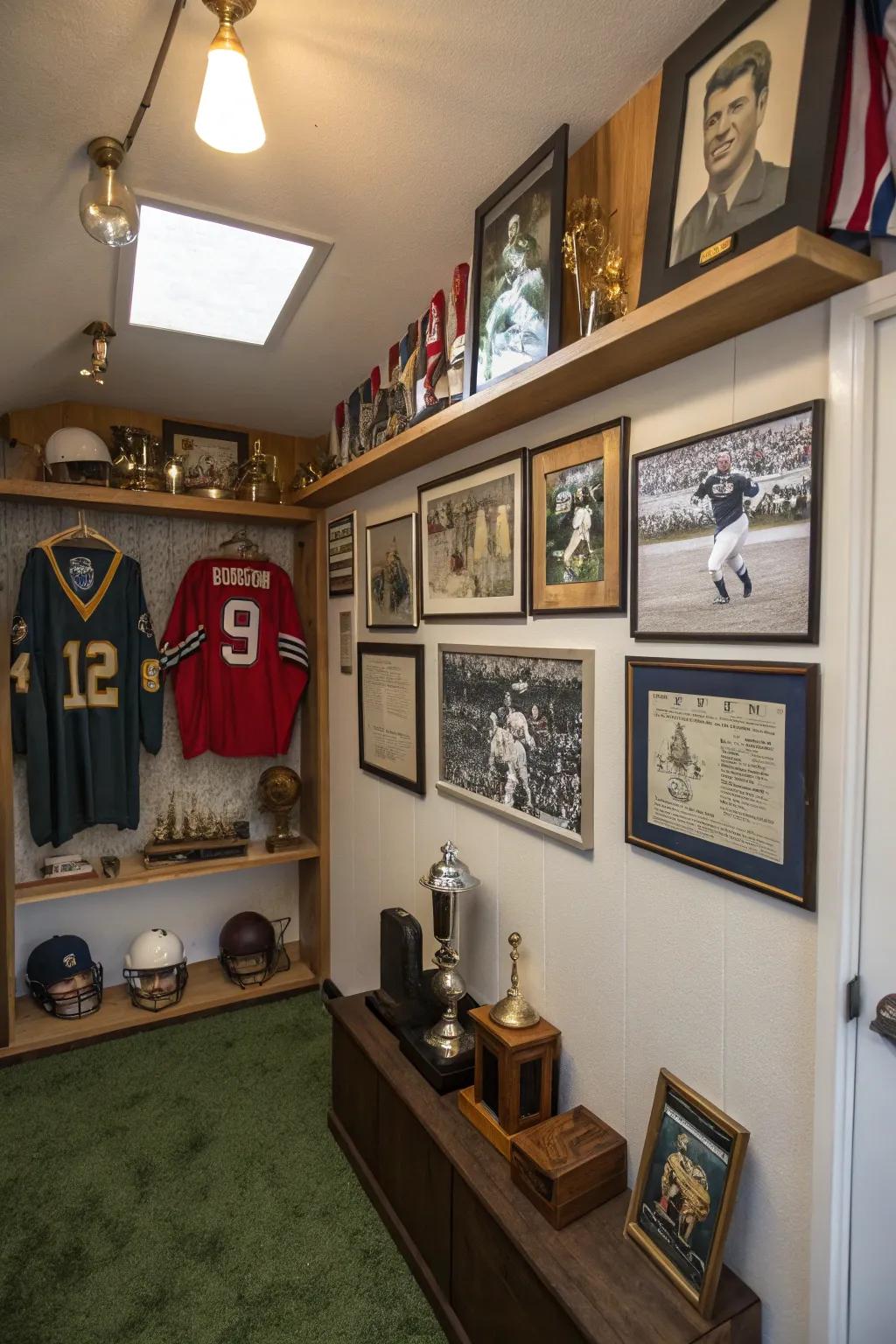 Sports memorabilia and vintage posters really personalize a themed decor.
