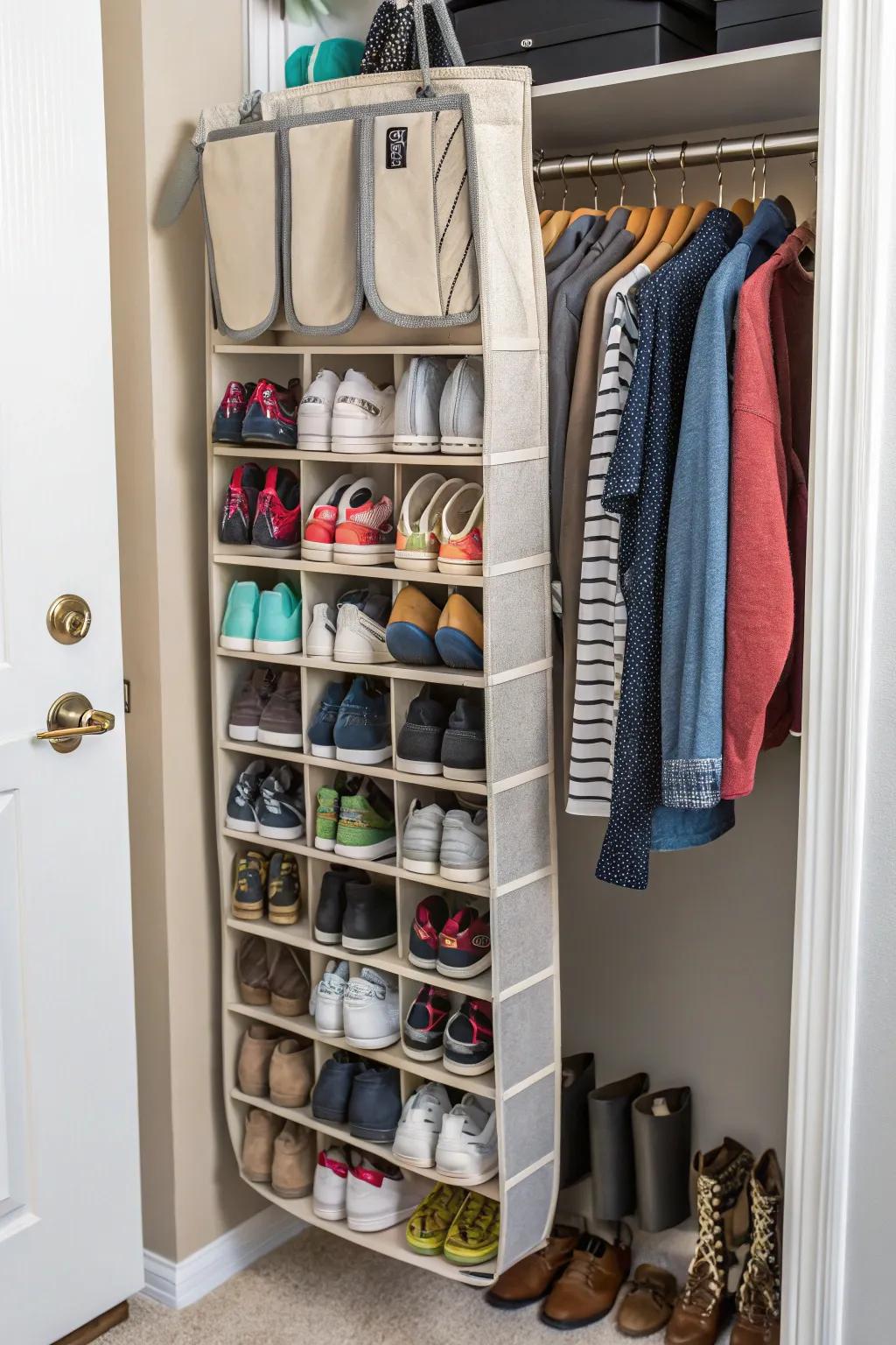 Hanging shoe racks save floor space and keep your footwear organized and within reach.