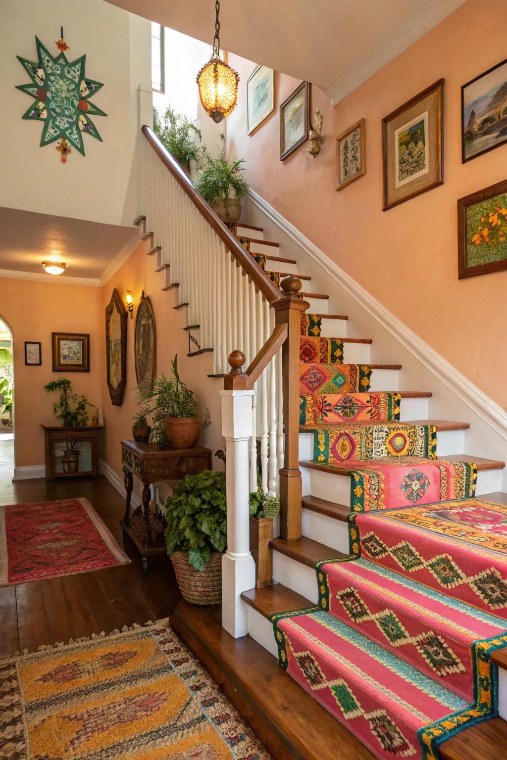 A stair runner can add a splash of color and texture to your stairs.