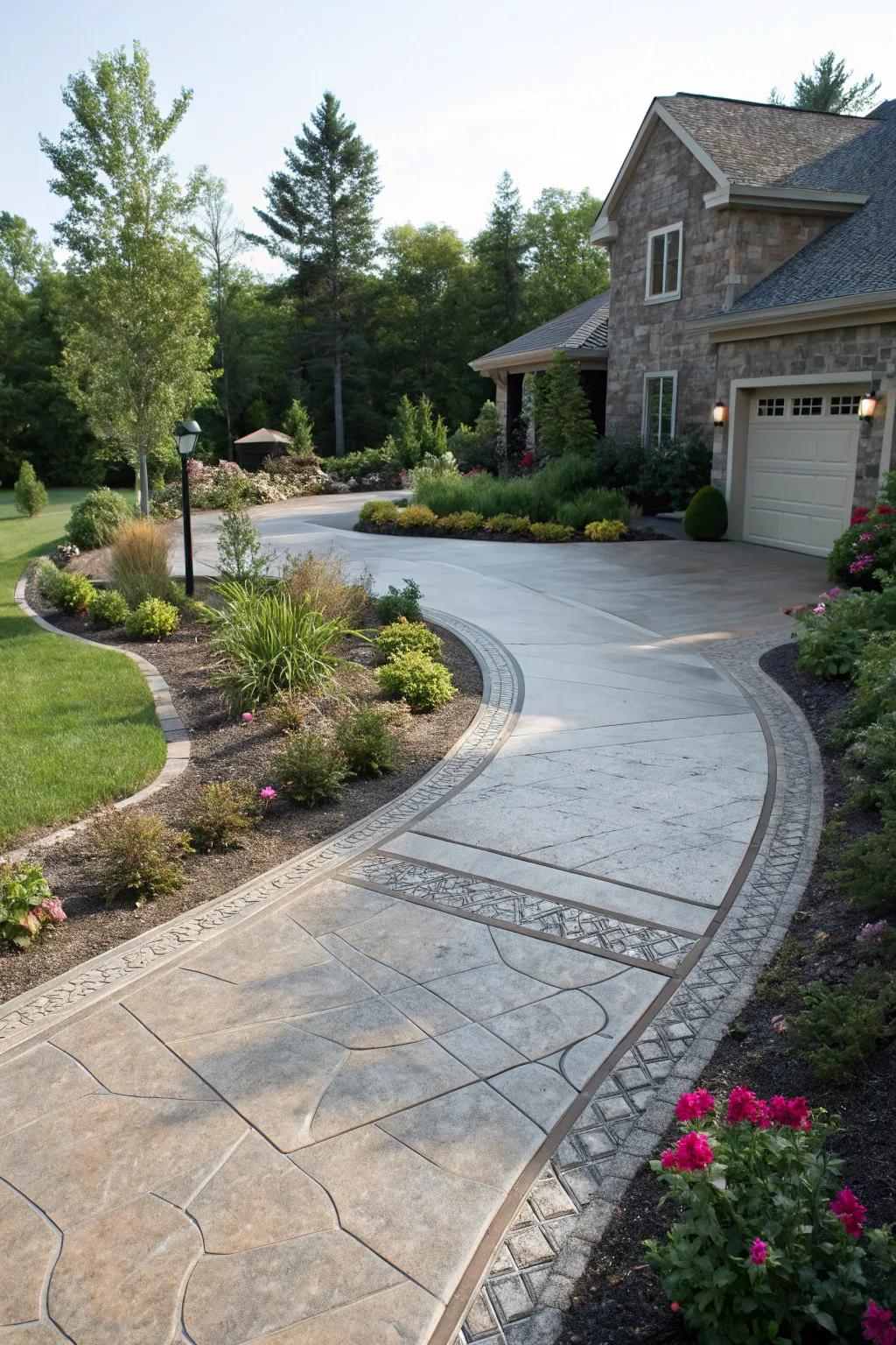 Harmonious driveway with seamless stamped concrete border