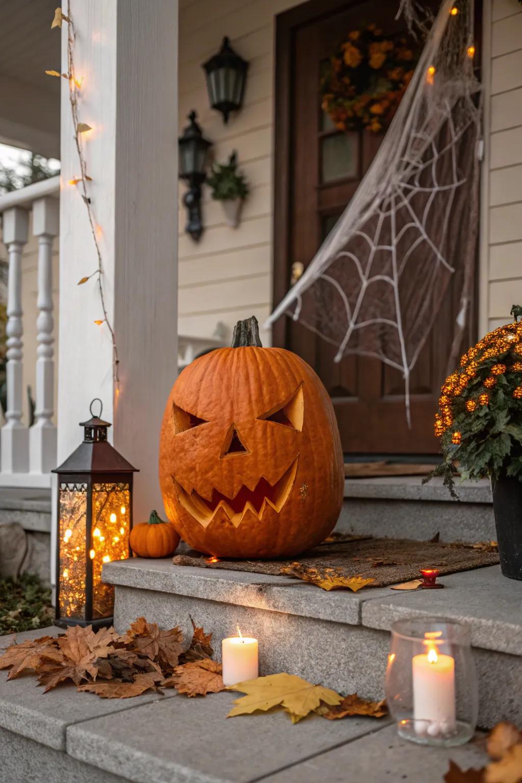 A ghastly smile is an eternal option for a spooky yet inviting pumpkin face.