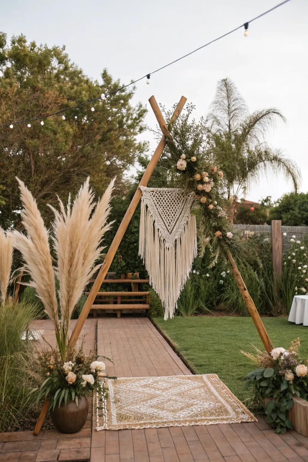 A bohemian triangle arch that creates a relaxed, stylish setting.