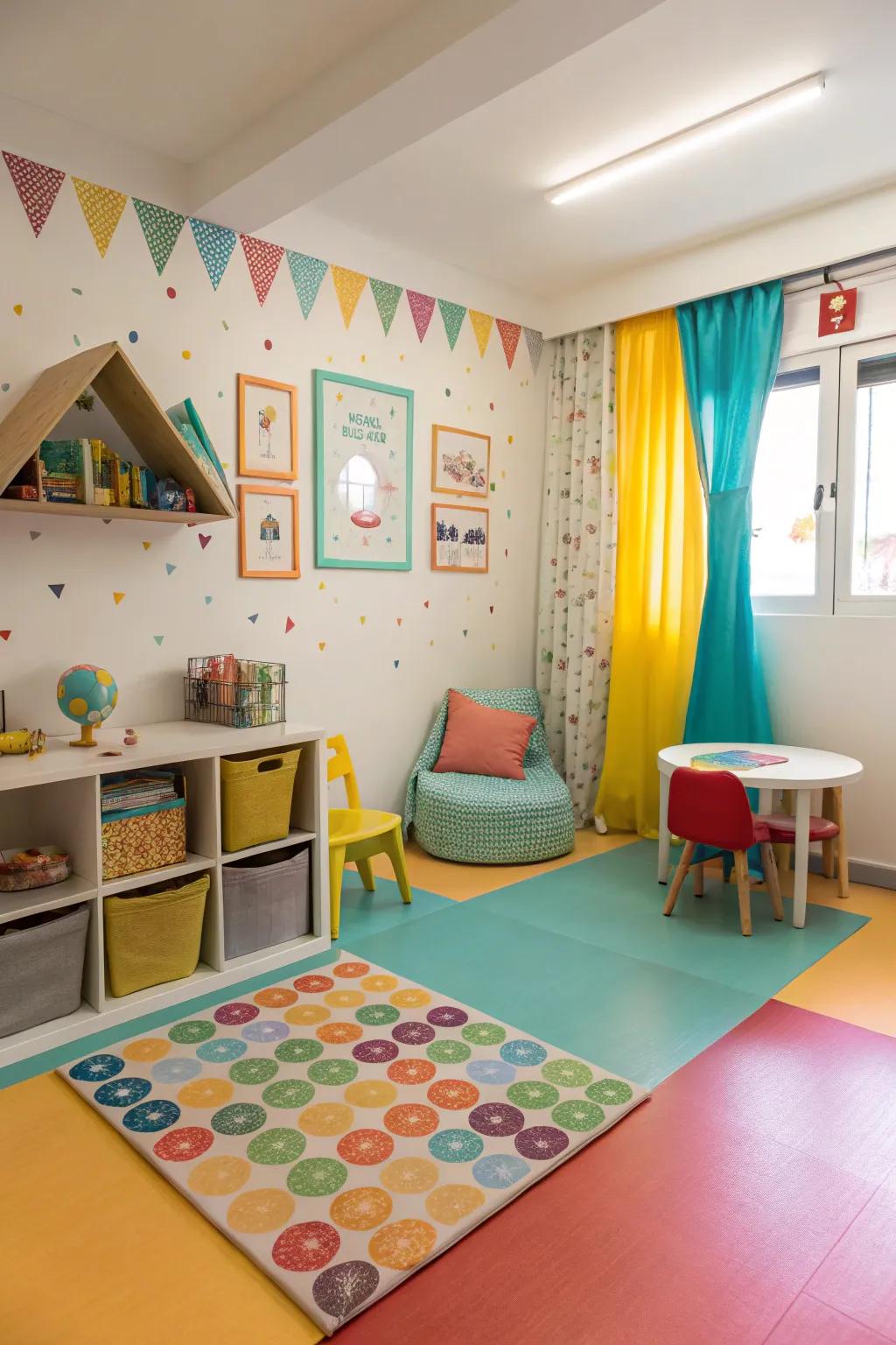 Incorporate a splash of color onto your floors to establish a vibrant ambiance.
