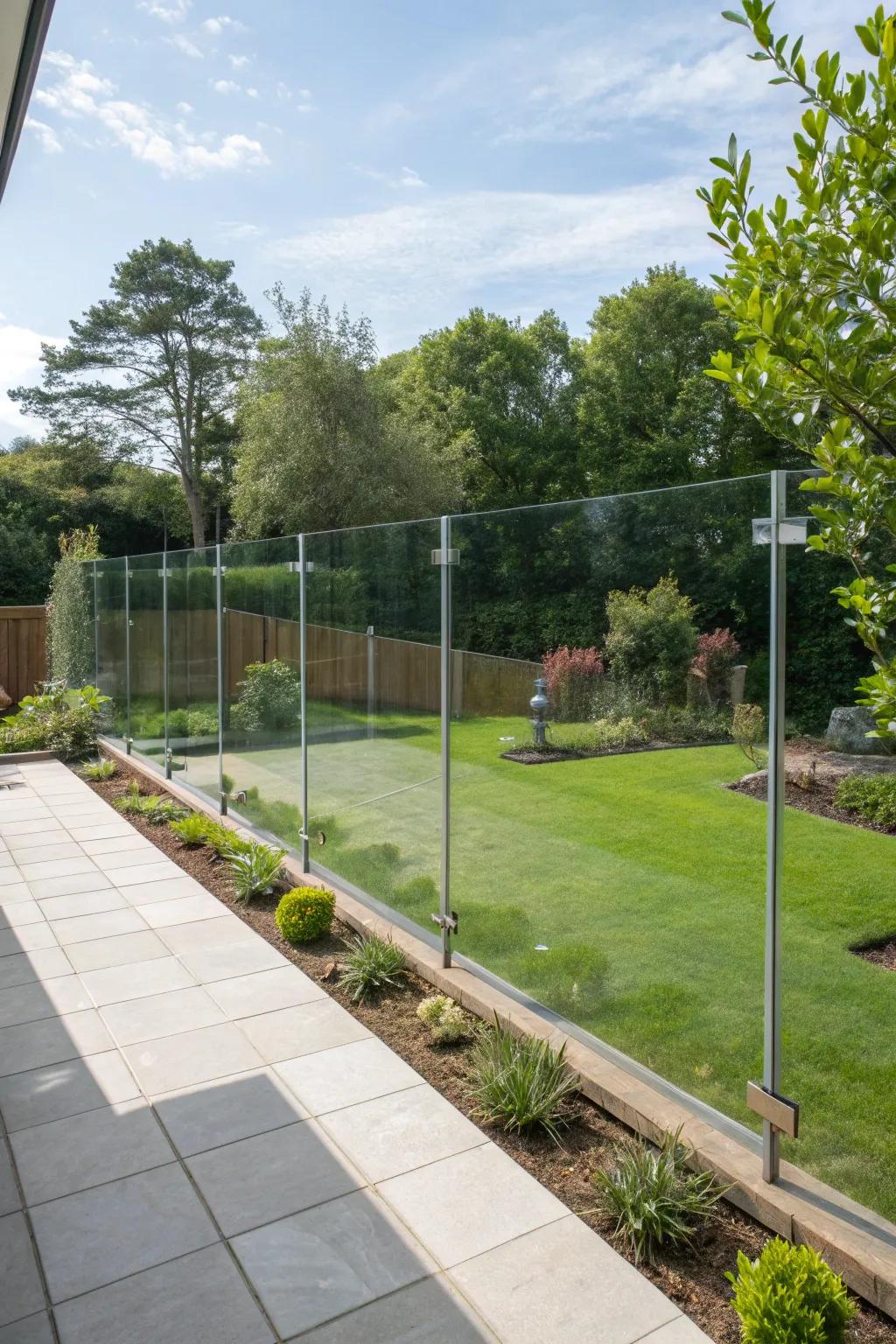 Glass panel fencing offers elegance and unobstructed views.