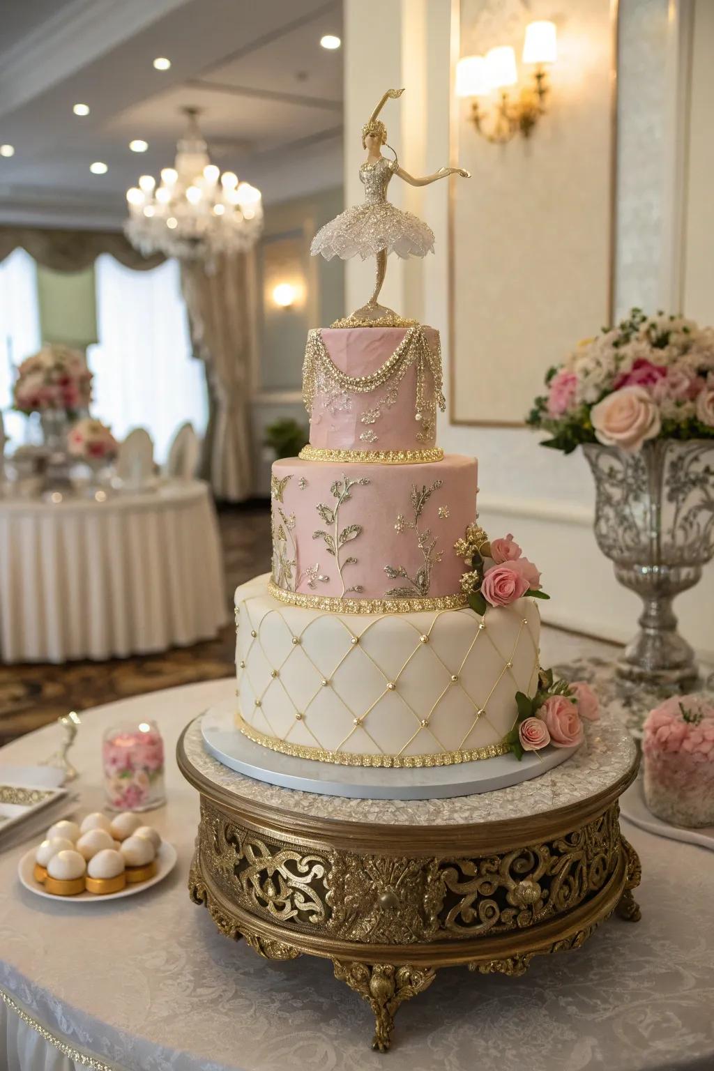 A multi-tiered cake adds splendor and storytelling layers.