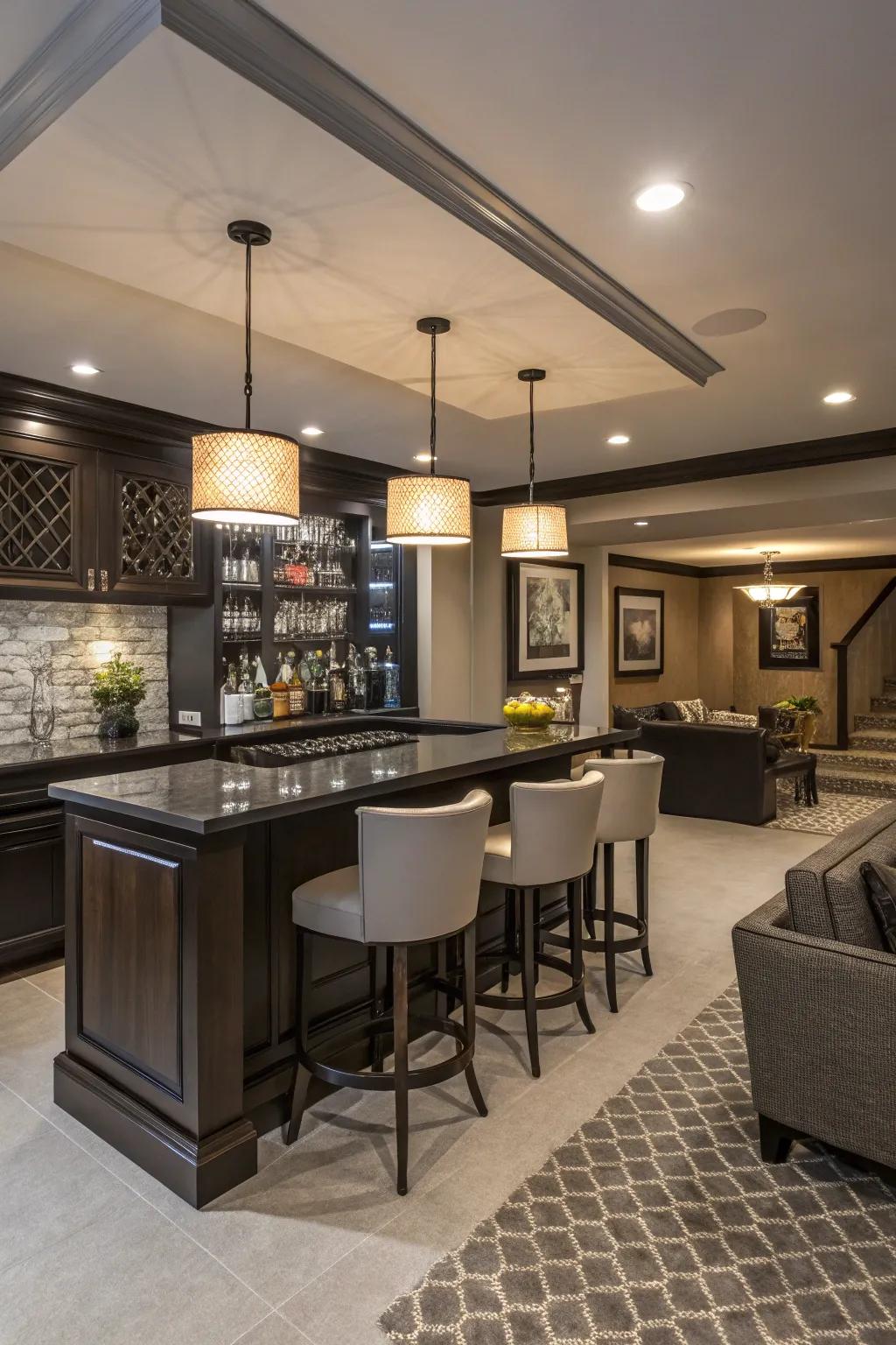 A stylish bar space enhances your game space's sociable feel.