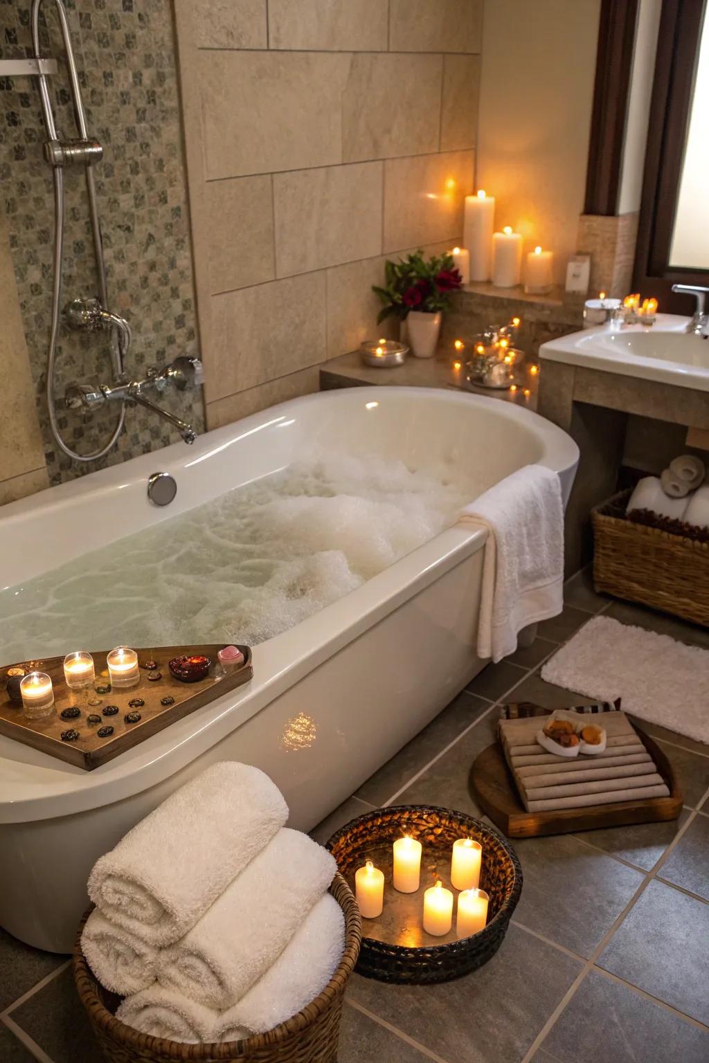 Vinyl flooring sets the stage for a spa-like retreat in this bathroom.