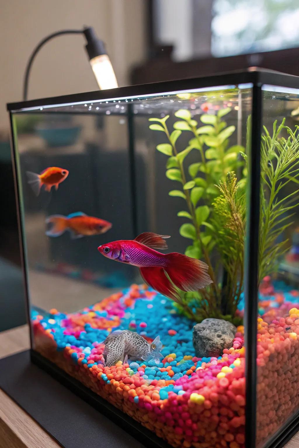Brightly colored bottoms add a playful element to your aquarium.