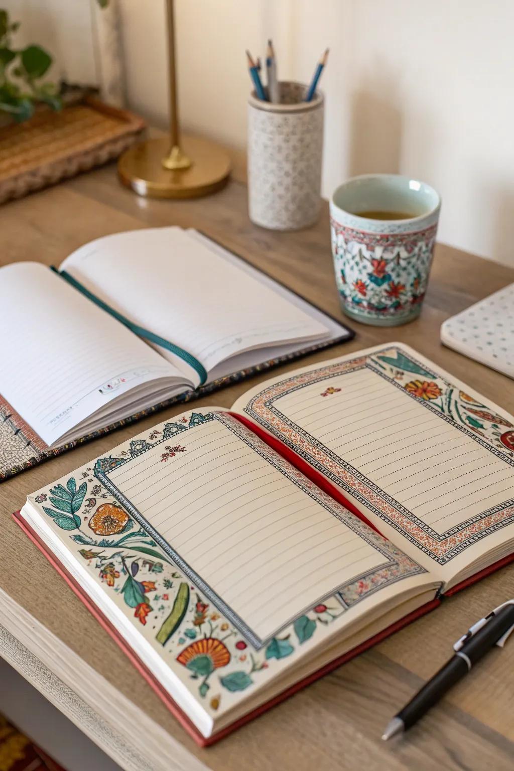 Artistic borders make note-taking a delightful experience.