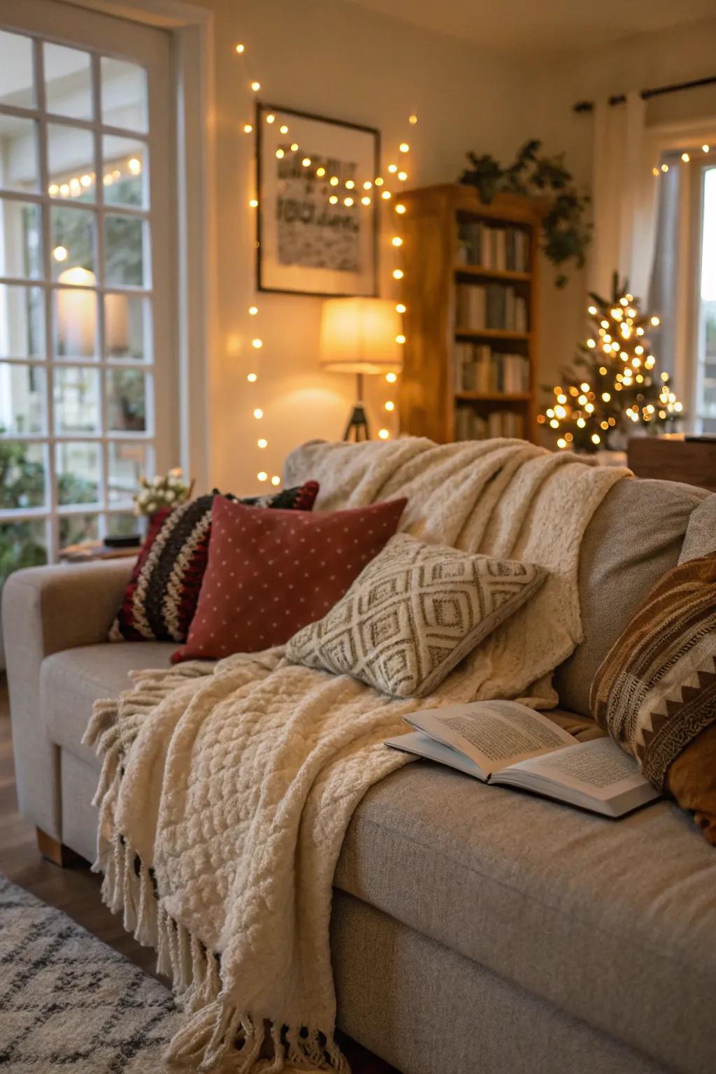 Toss pillows and wraps introduce layers of ease and aesthetic.