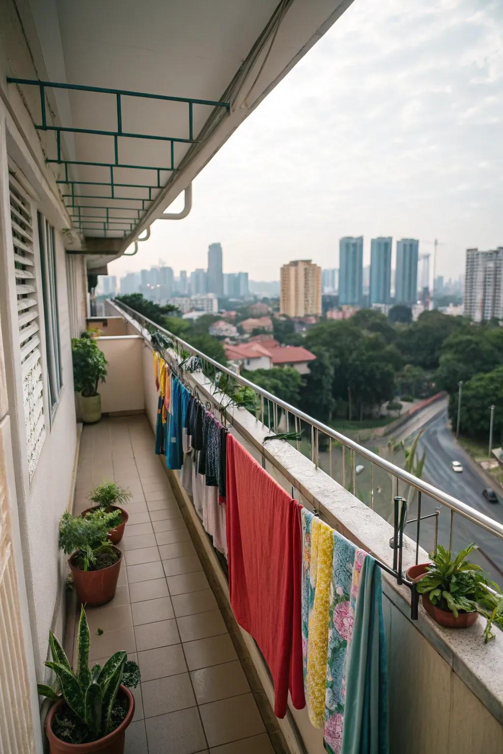 Dry your clothes with ease using a pulley system clothesline.