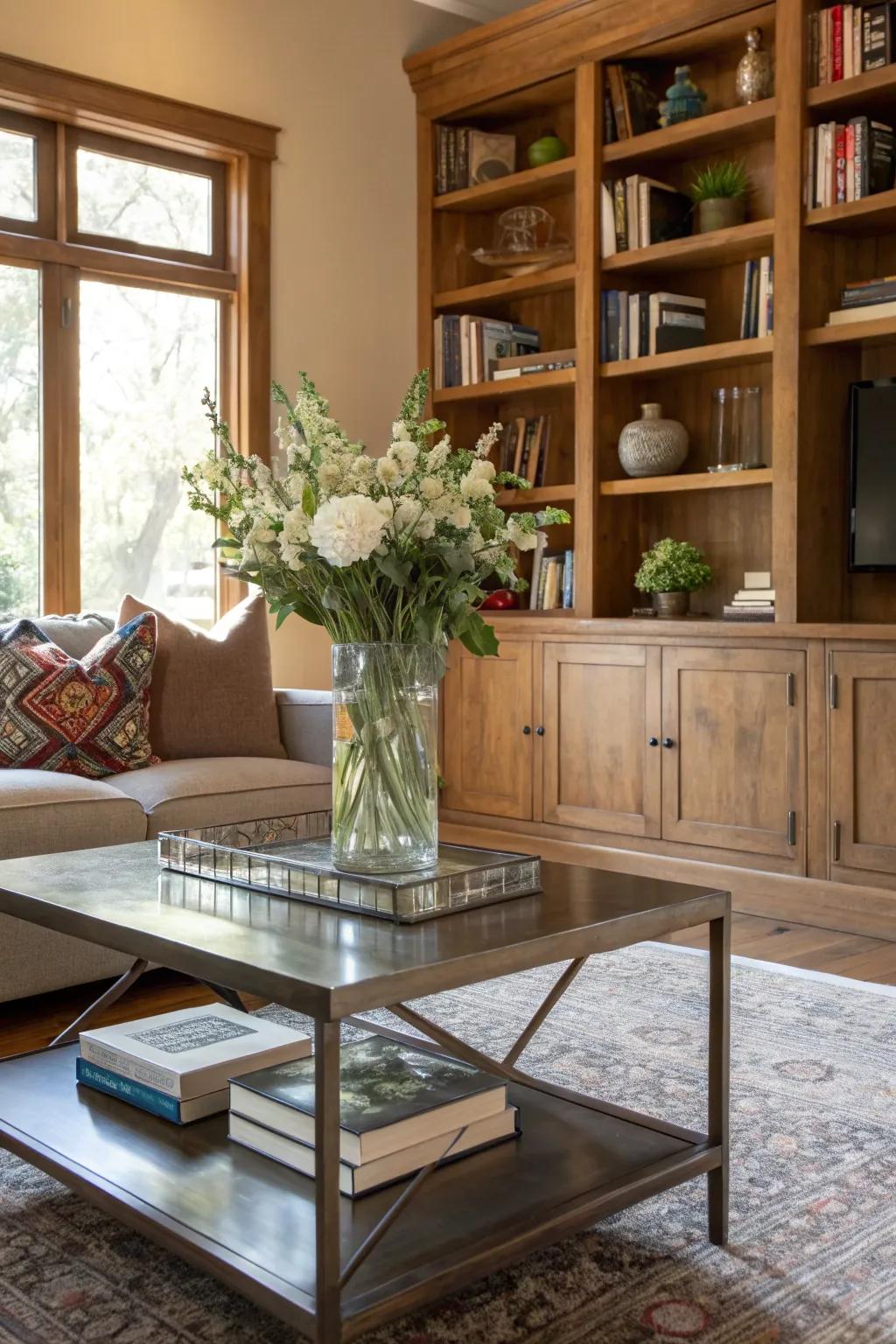 Blended textures create a vibrant and captivating living room.