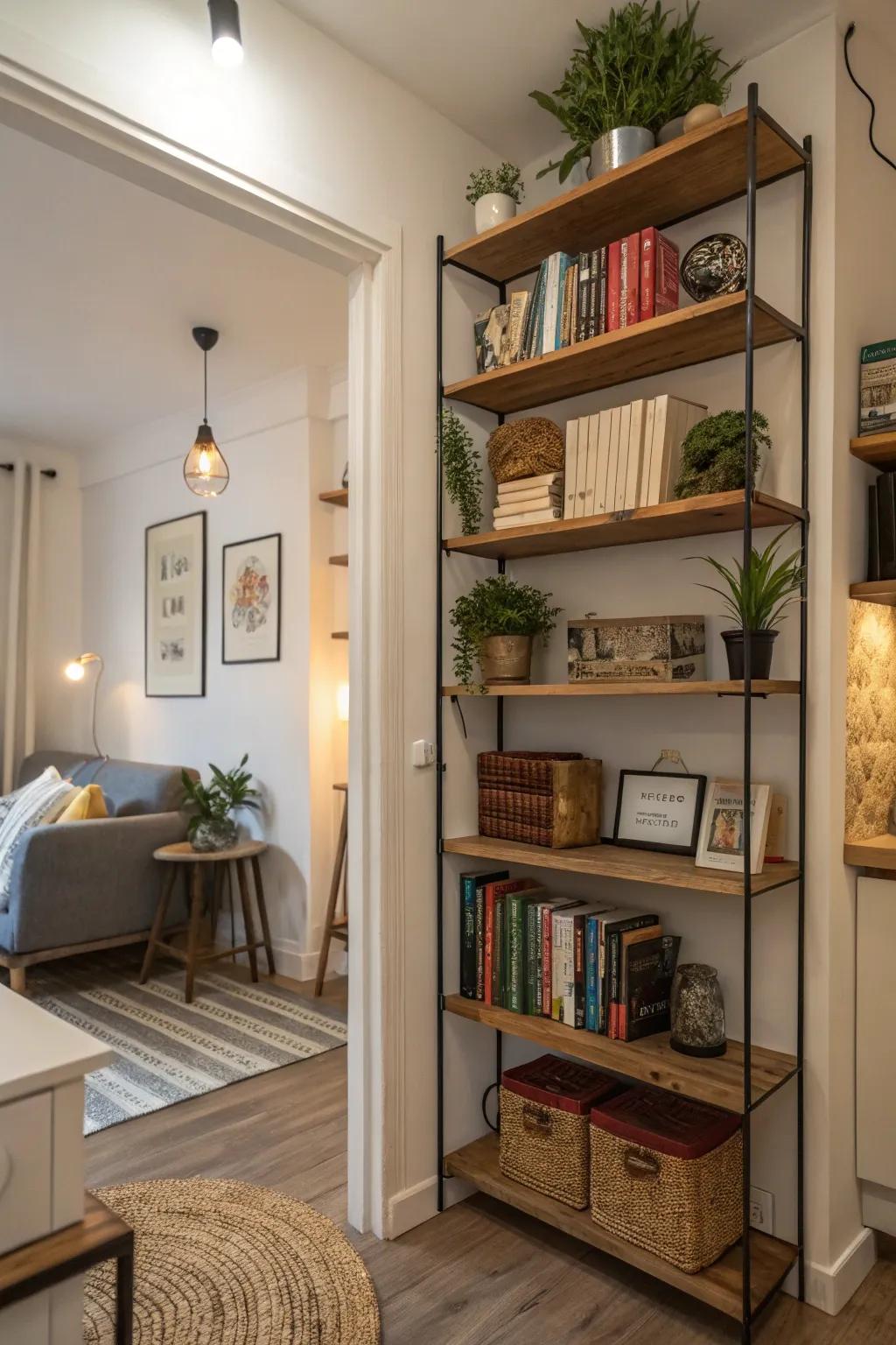 Open shelves offer functional storage and a chance to display personal treasures.