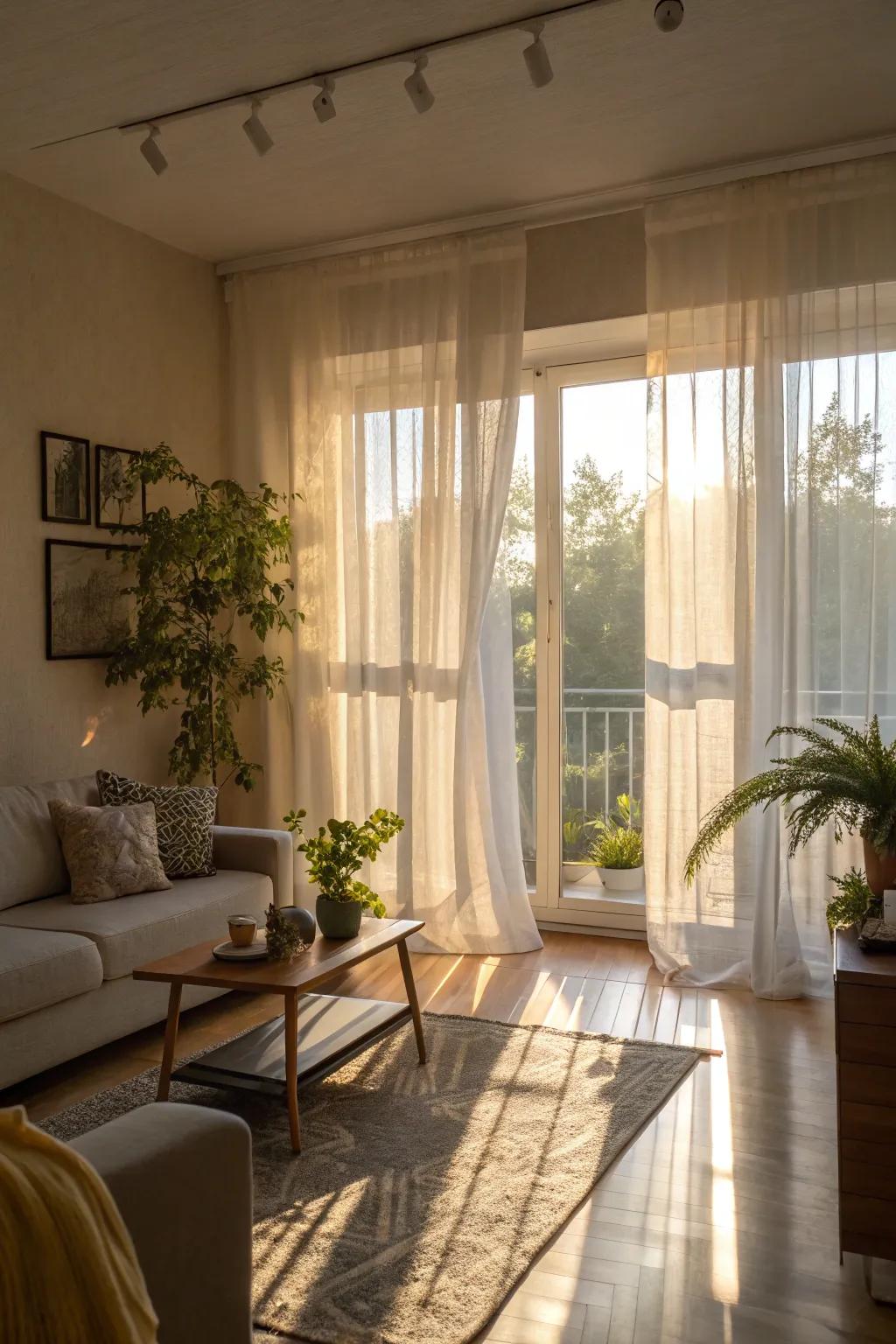 Sheer curtains let in natural light while maintaining elegance.