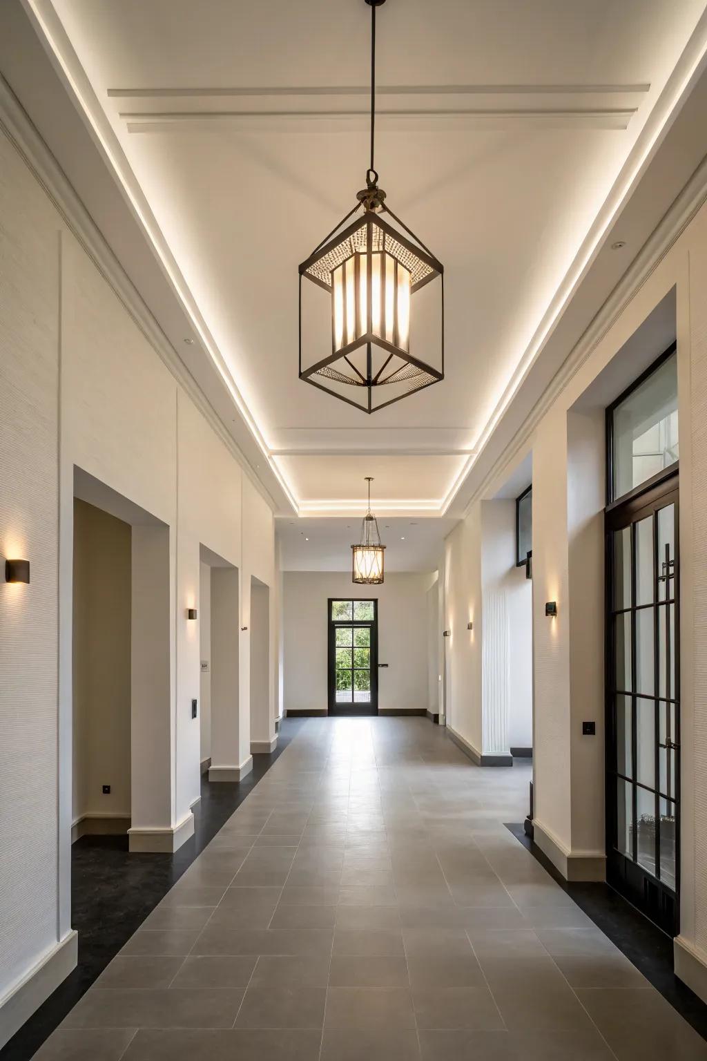 Minimalist lighting keeps this entryway sleek and stylish.