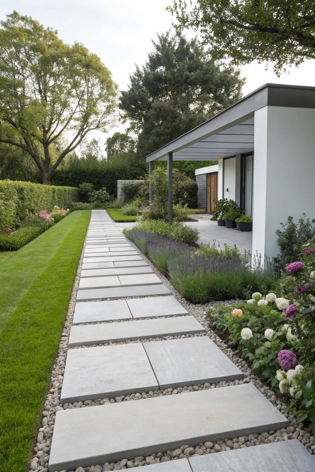 A modern flagstone path with sleek lines and minimalist appeal.