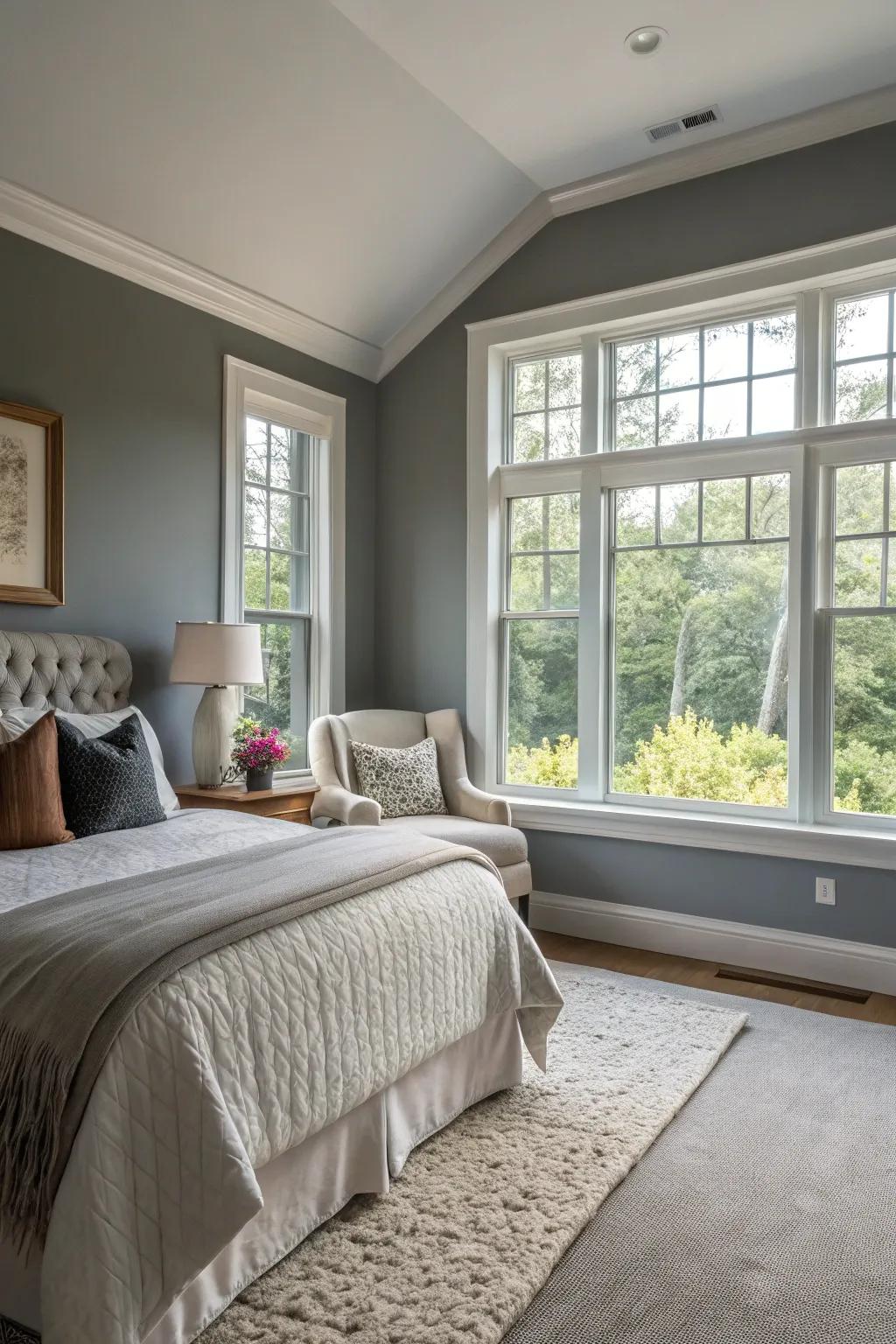 Sunlight beautifully enhances this grey feature wall.